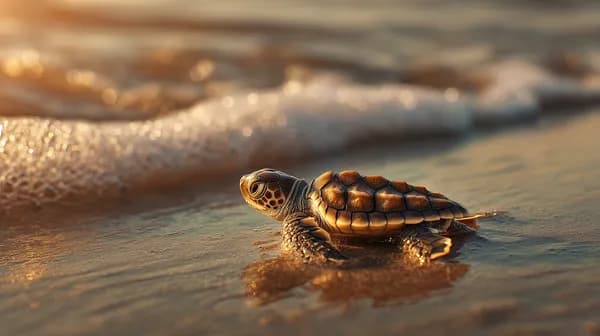 Golden Hour Baby Sea Turtle Heading to the Ocean at Dawn