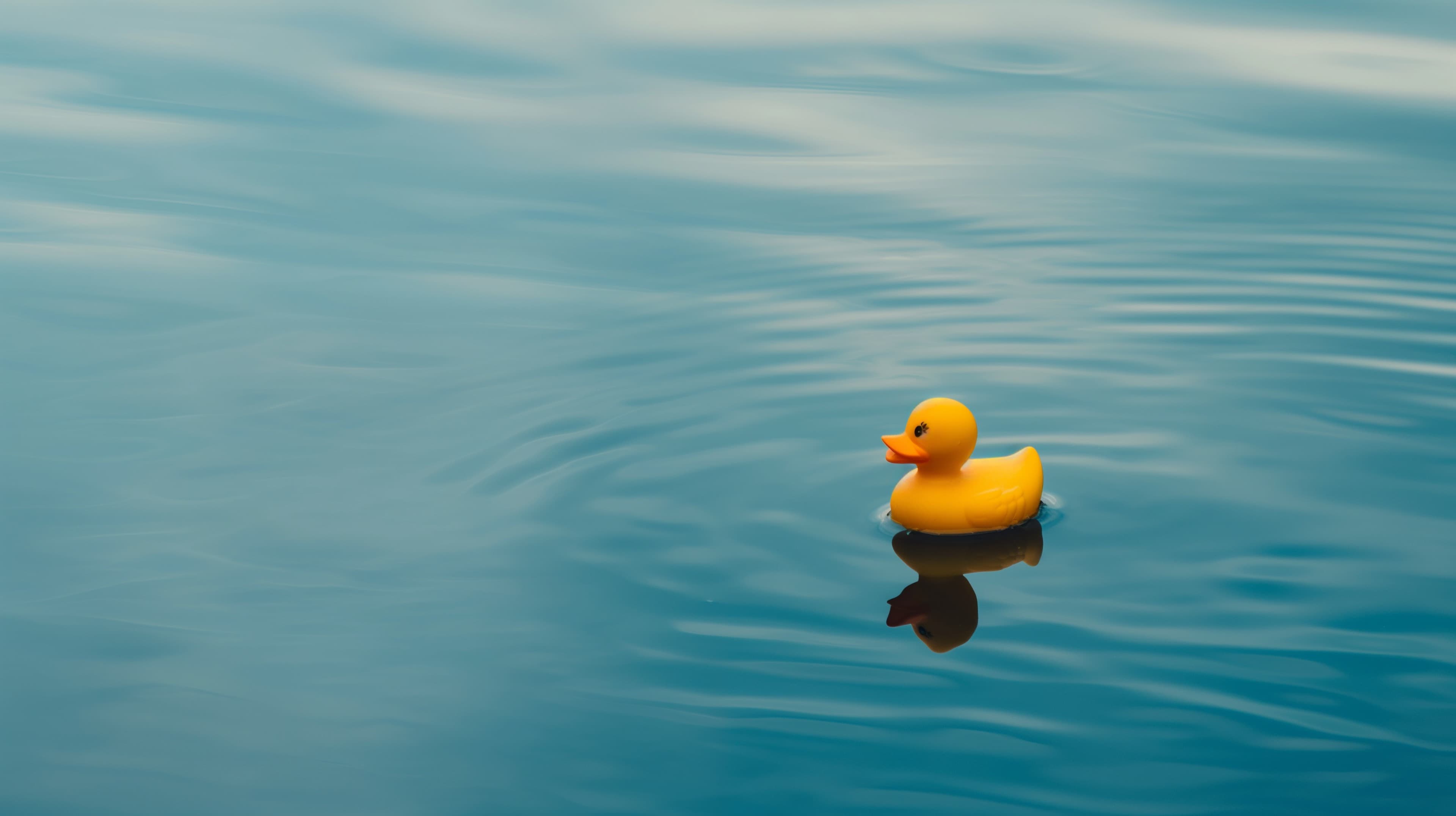Sunny Rubber Duck Floating on Calm Blue Water Wallpaper - High Resolution aquatic-scene Wallpaper for Mobile and Desktop