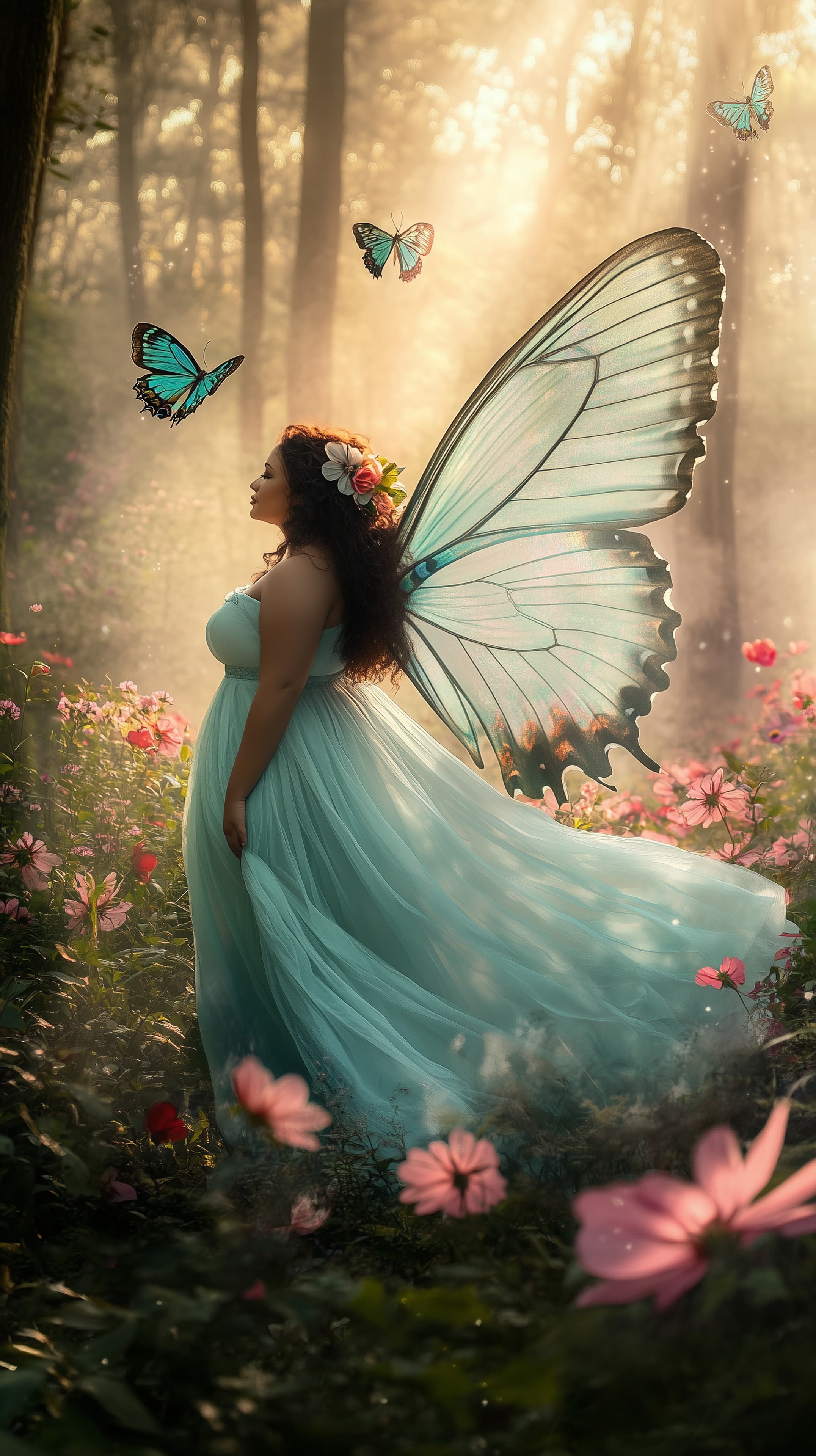 Ethereal Butterfly-Winged Muse in an Enchanted Garden - High Resolution butterfly Wallpaper for Mobile and Desktop