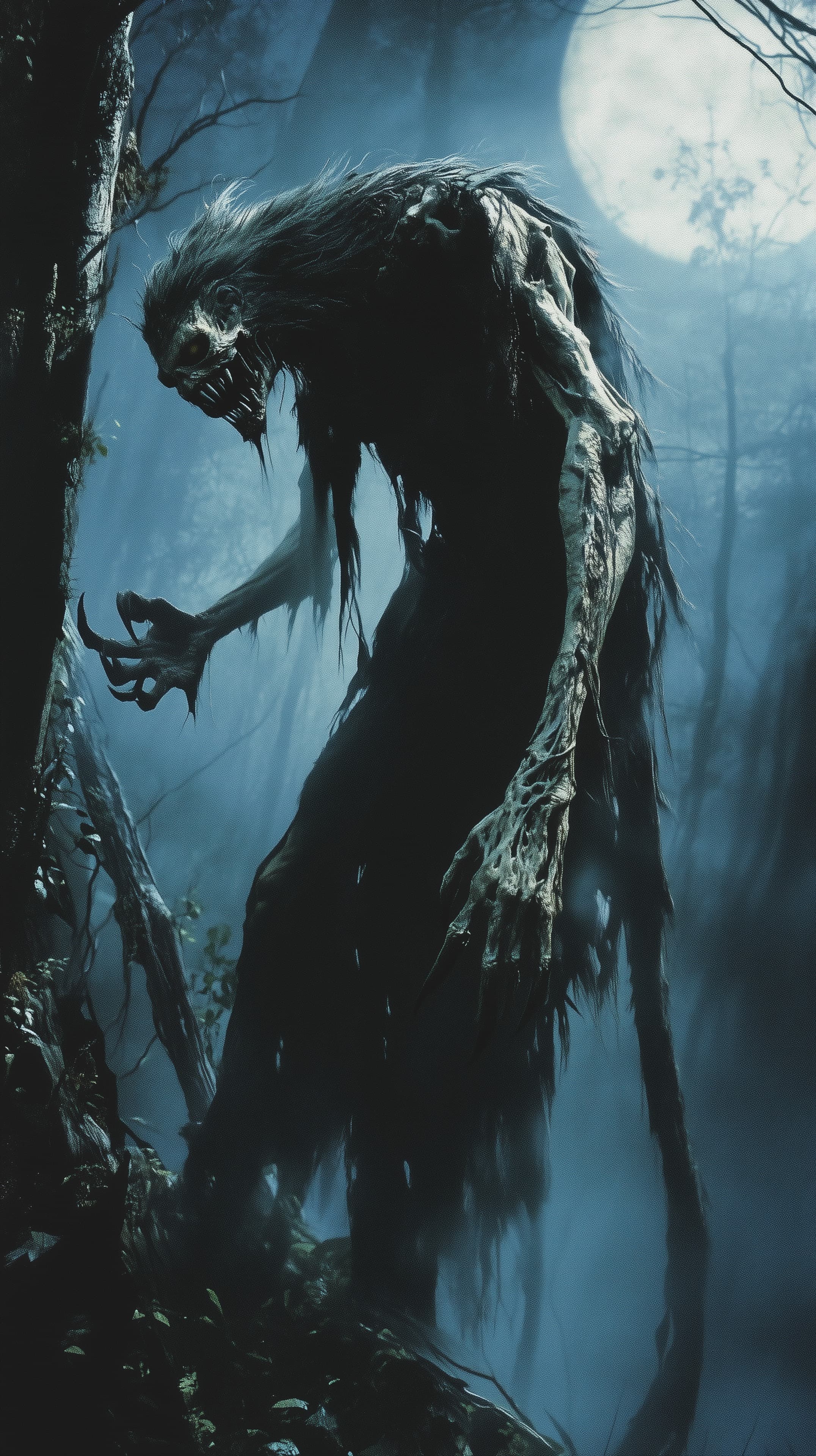 Moonlit Forest Monster - Dark Werewolf in Misty Woods Wallpaper - High Resolution werewolf Wallpaper for Mobile and Desktop