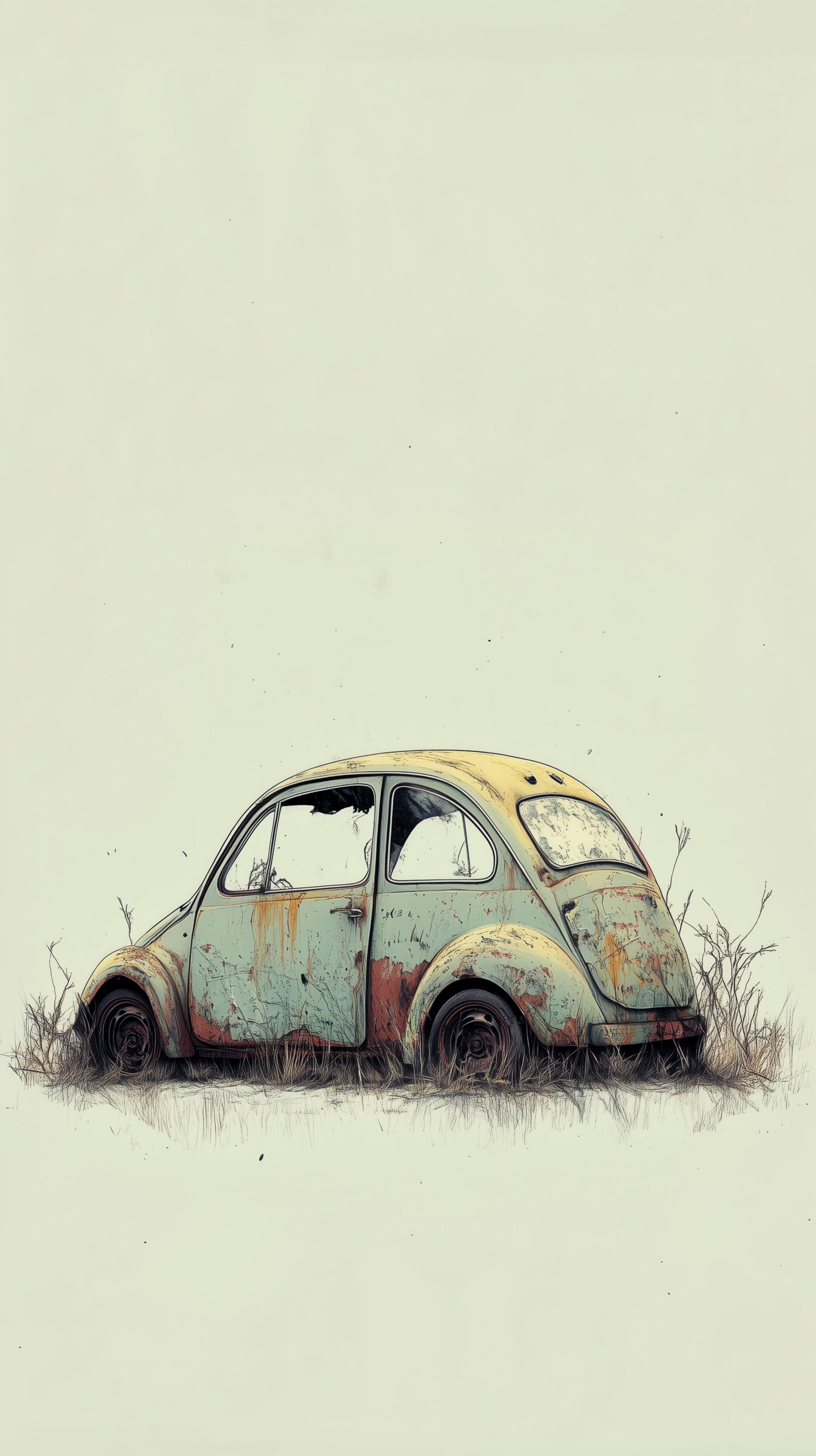 Rustic vintage car in a desolate field, pastel wallpaper - High Resolution antique-automobile-art Wallpaper for Mobile and Desktop