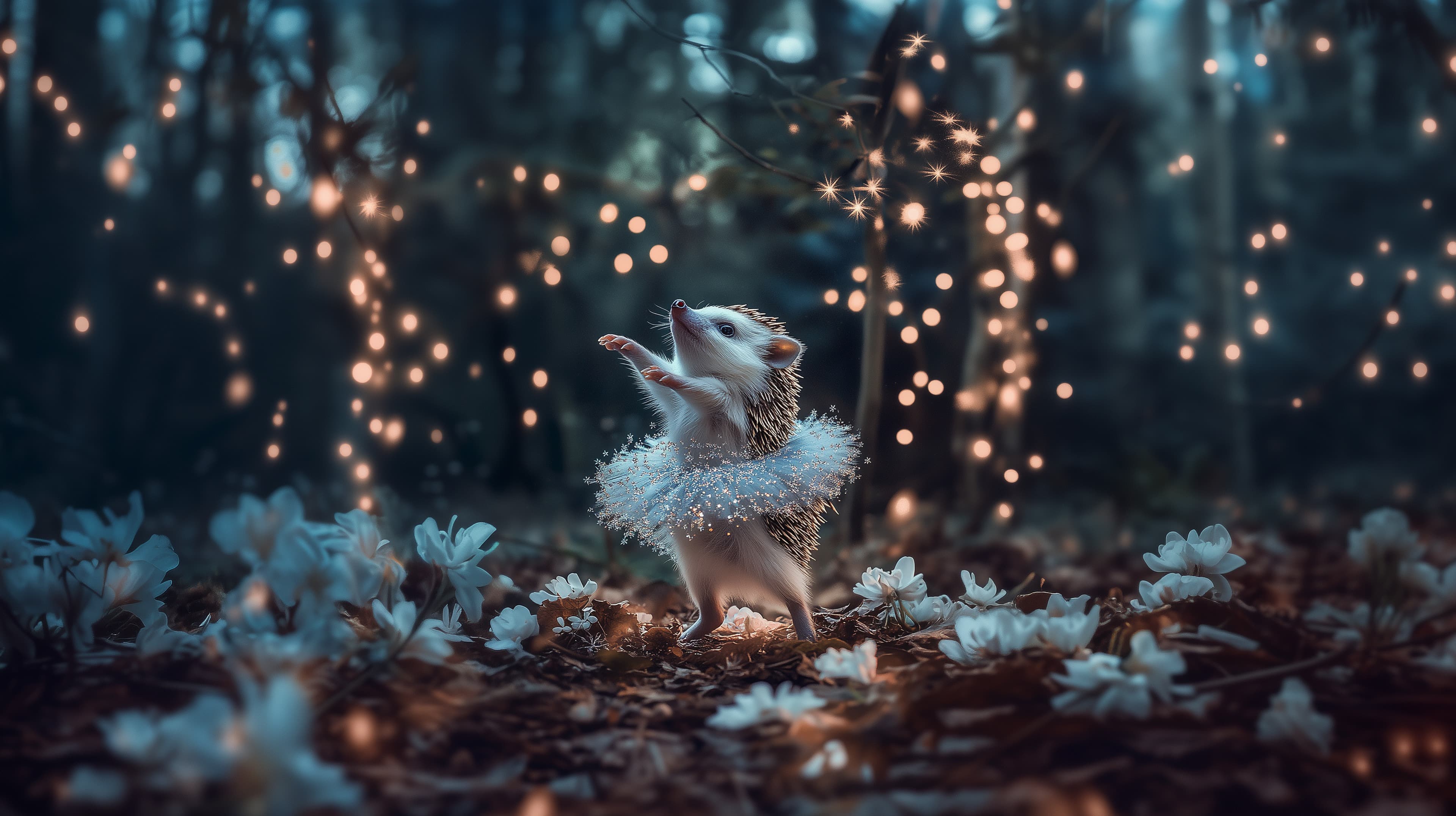Whimsical Hedgehog in a Glowing Forest - Fantasy Wallpaper - High Resolution animal Wallpaper for Mobile and Desktop