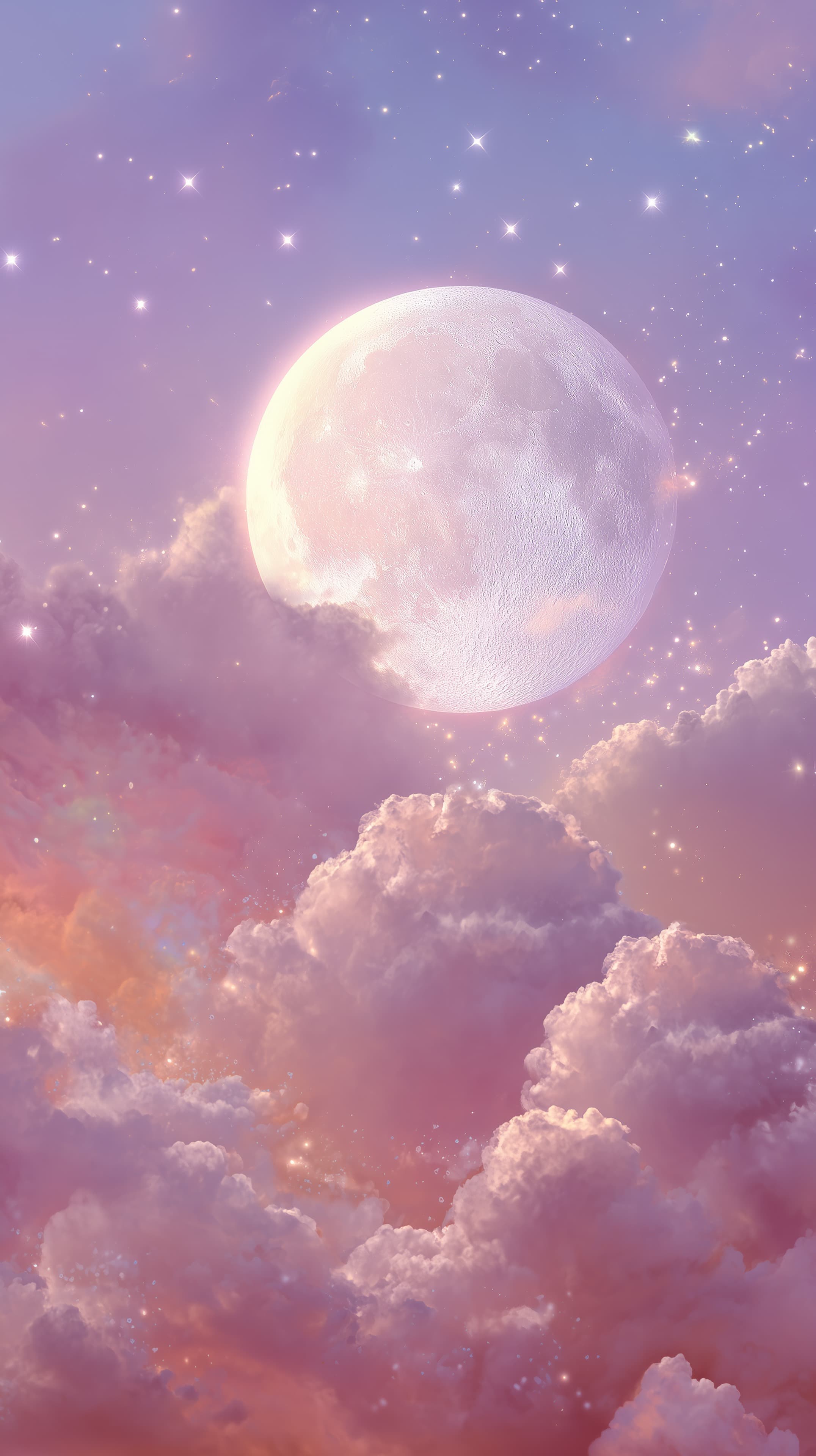 Dreamy Pastel Moon Over Soft Clouds - ethereal night sky wallpaper - High Resolution clouds Wallpaper for Mobile and Desktop