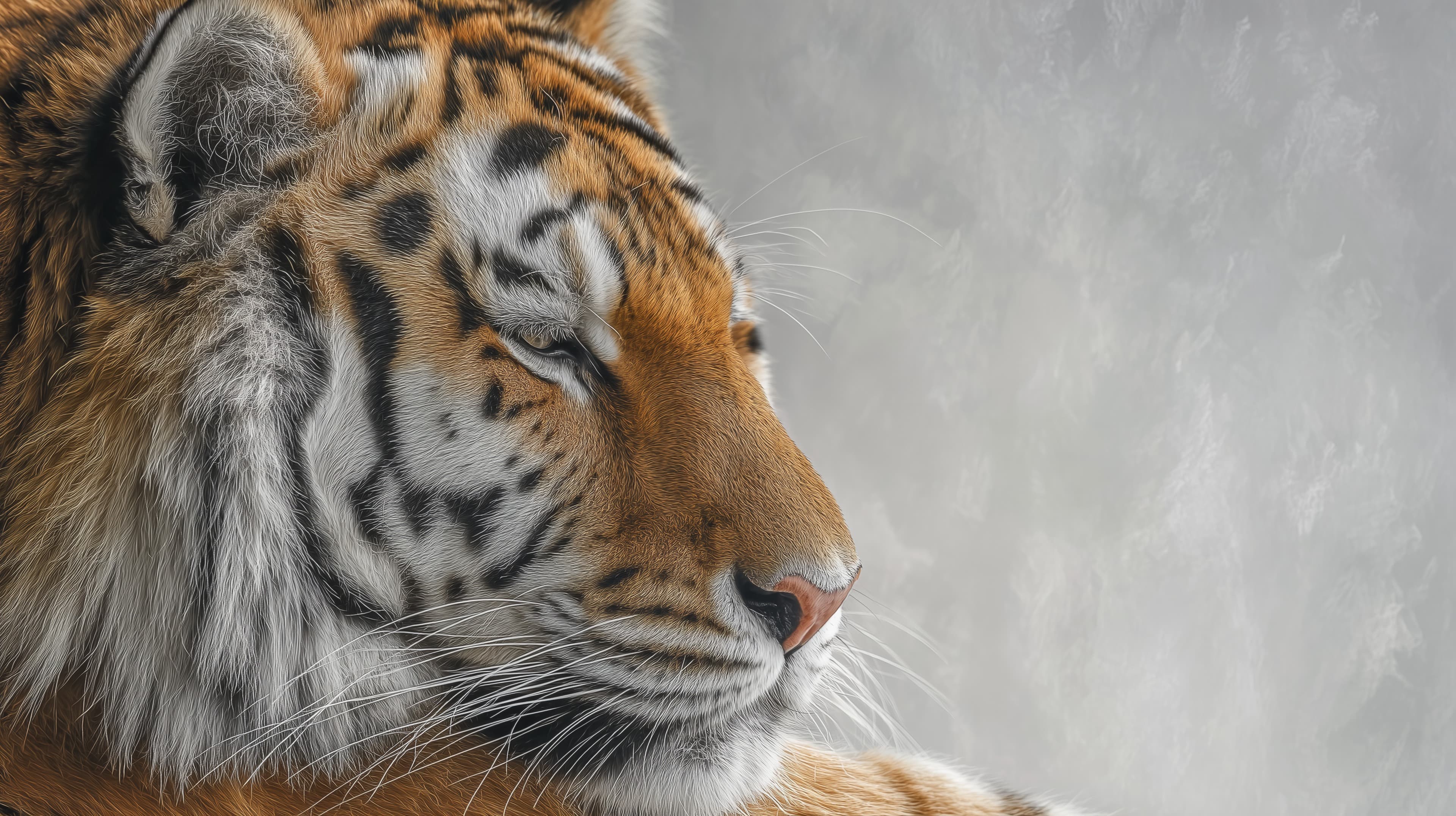 Majestic Tiger Close-Up Portrait in Soft Gray Backdrop - High Resolution tiger Wallpaper for Mobile and Desktop