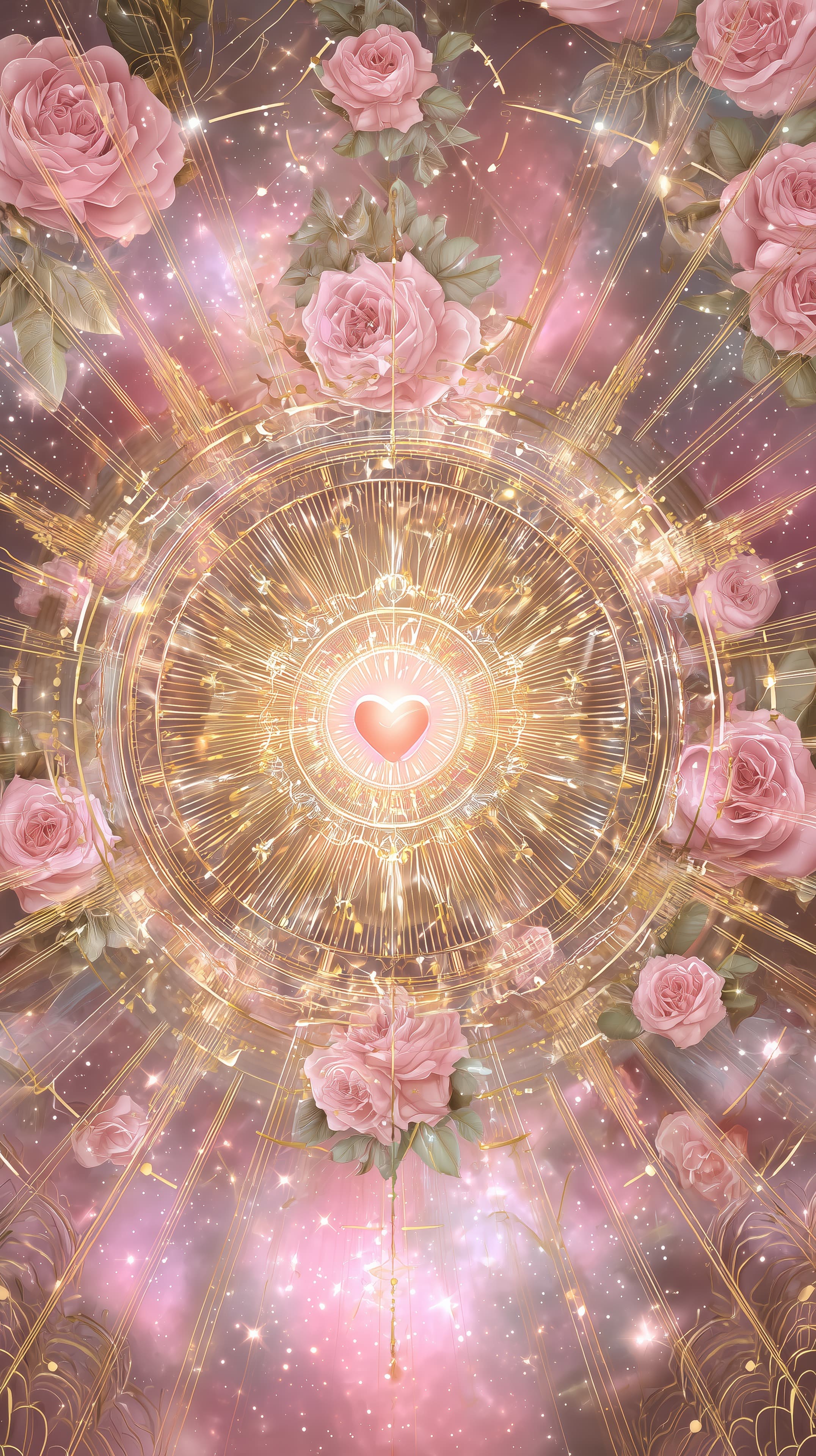 Radiant Heart Mandala with Pink Roses Dreamy Wallpaper - High Resolution celestial-background Wallpaper for Mobile and Desktop