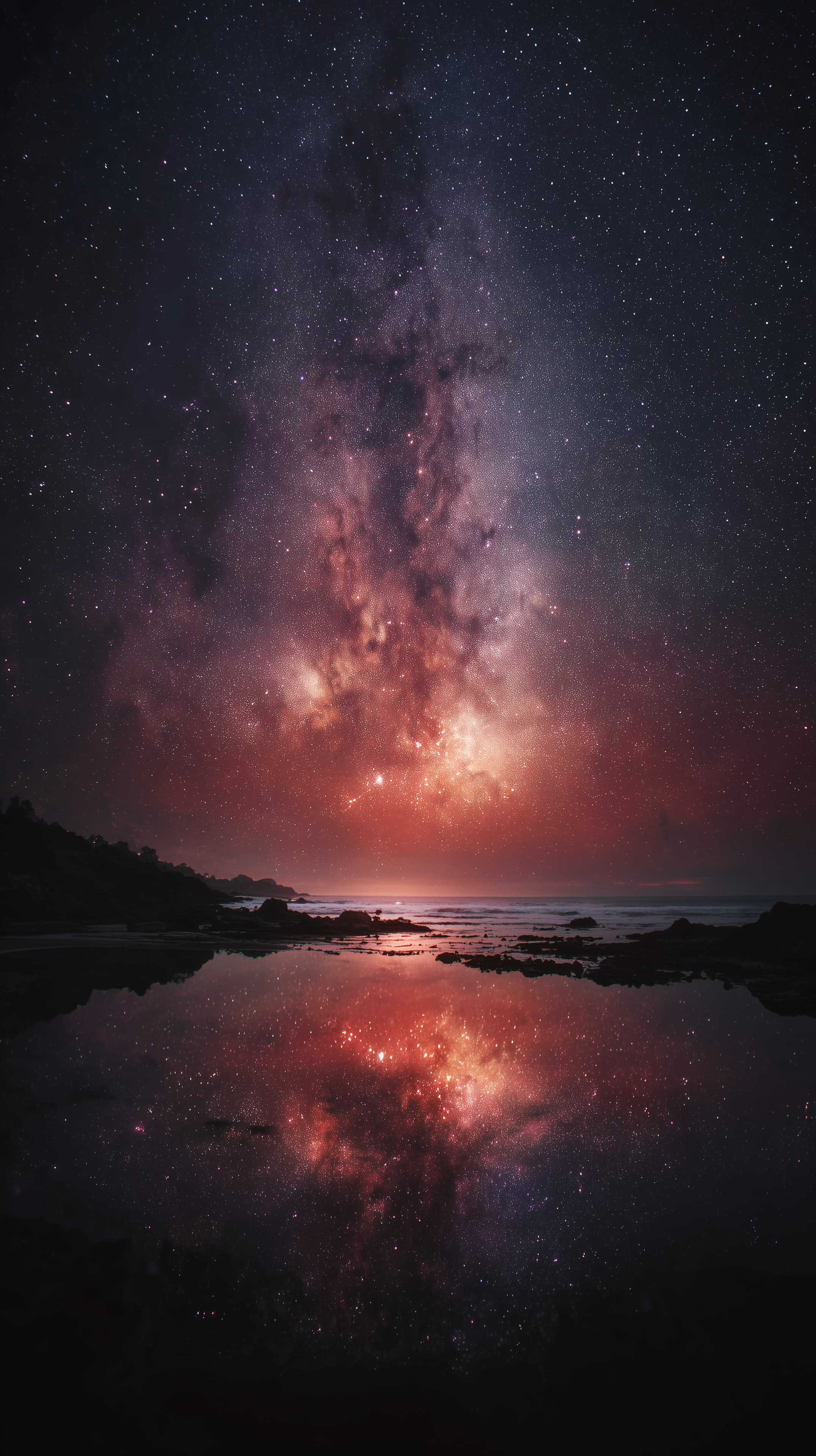 Milky Way Night Sky Over Coastal Galaxy Reflection - High Resolution astronomy-art Wallpaper for Mobile and Desktop