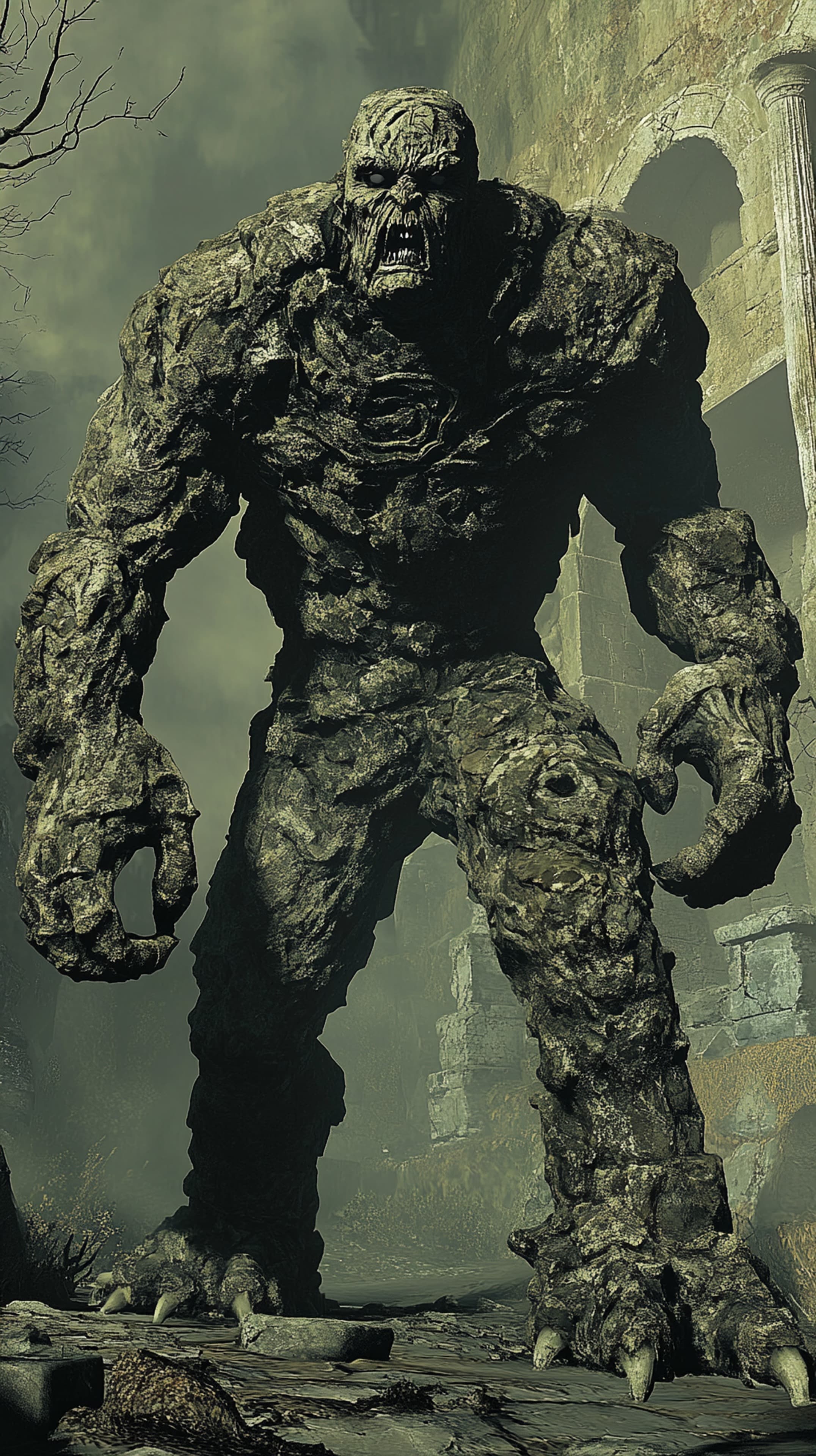 Massive Stone Golem in Ruined Desert Landscape - Fantasy Wallpaper - High Resolution stone-golem Wallpaper for Mobile and Desktop