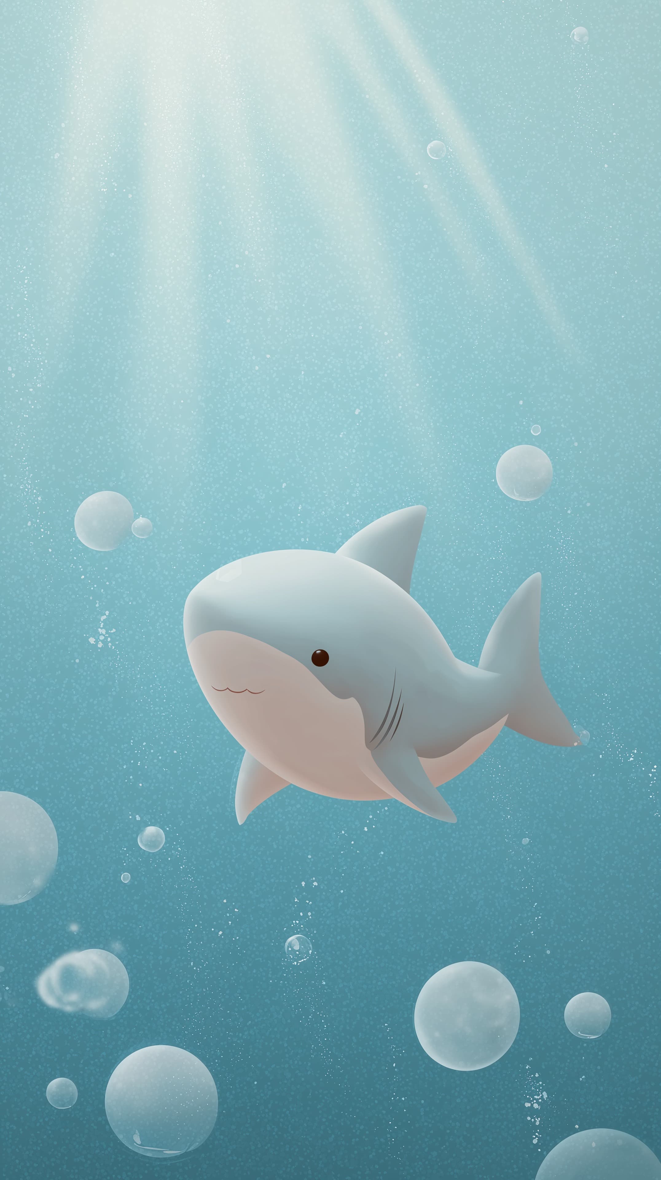 Cute Underwater Shark Illustration in Soft Pastel Tones - High Resolution bubbles Wallpaper for Mobile and Desktop