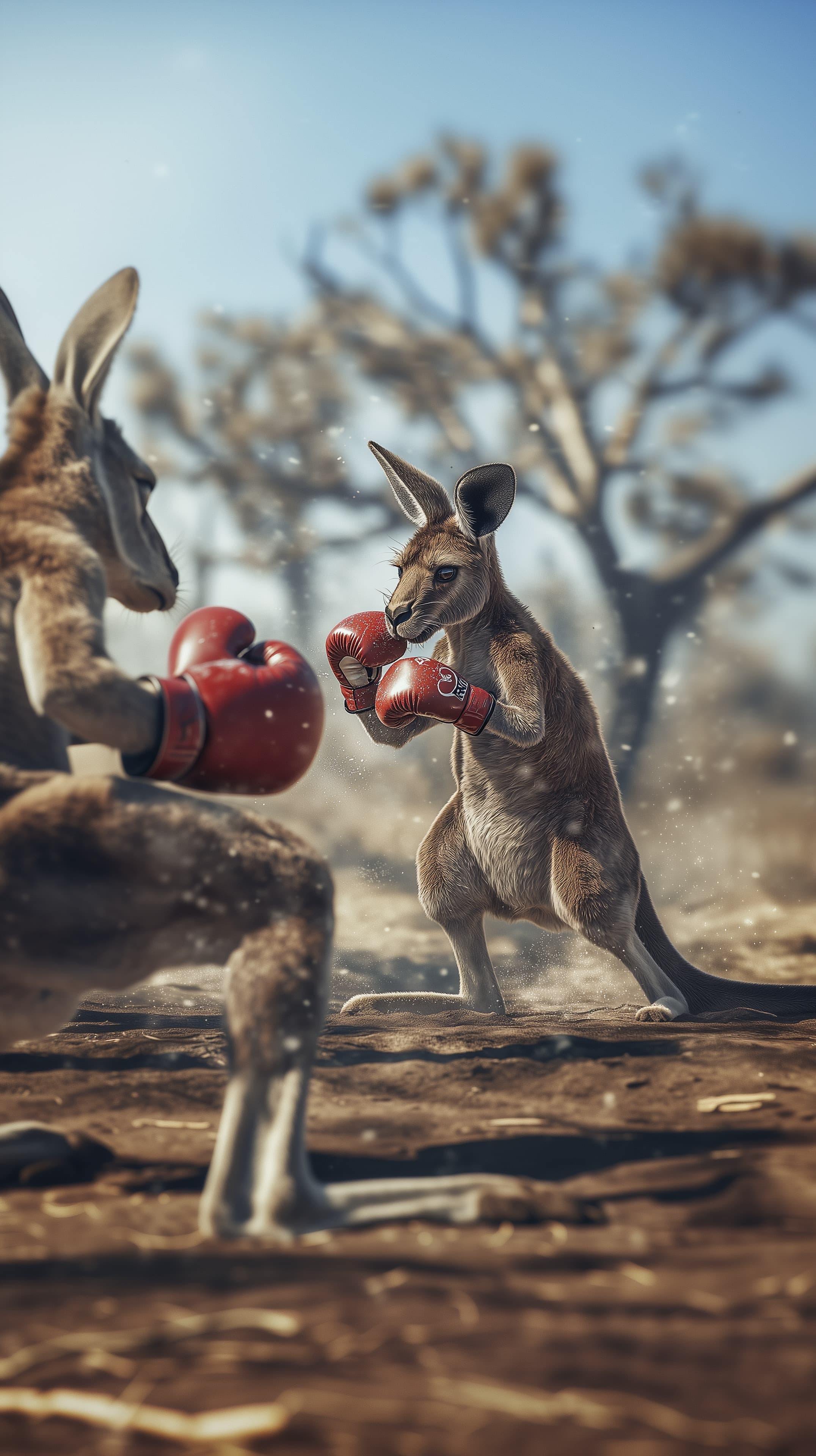 Kangaroos Boxing Duel in a Sunny Desert Landscape Wallpaper - High Resolution boxing Wallpaper for Mobile and Desktop