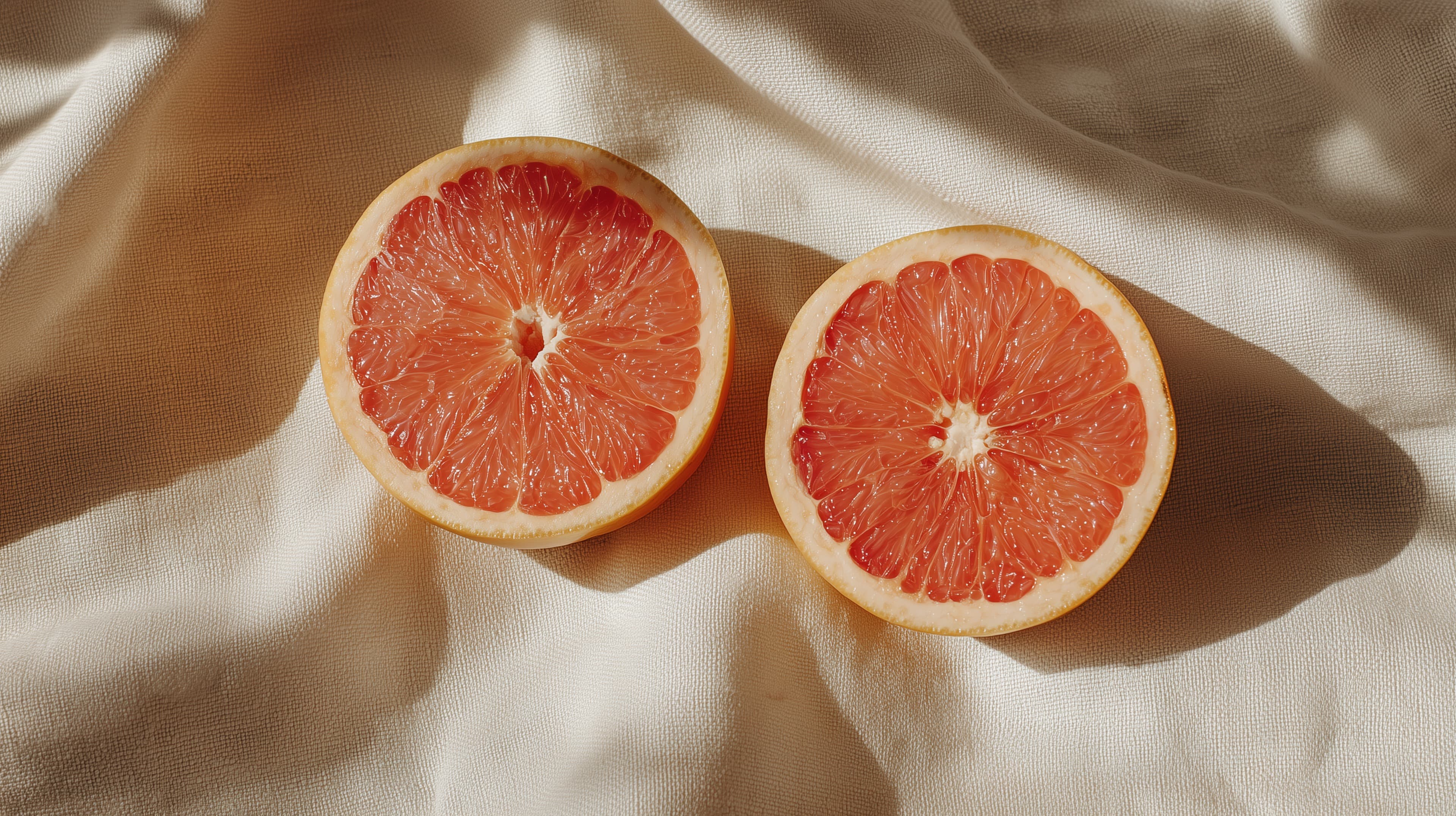 Bright Grapefruit Halves on Sunlit Linen – Fresh Wallpaper - High Resolution fruit Wallpaper for Mobile and Desktop