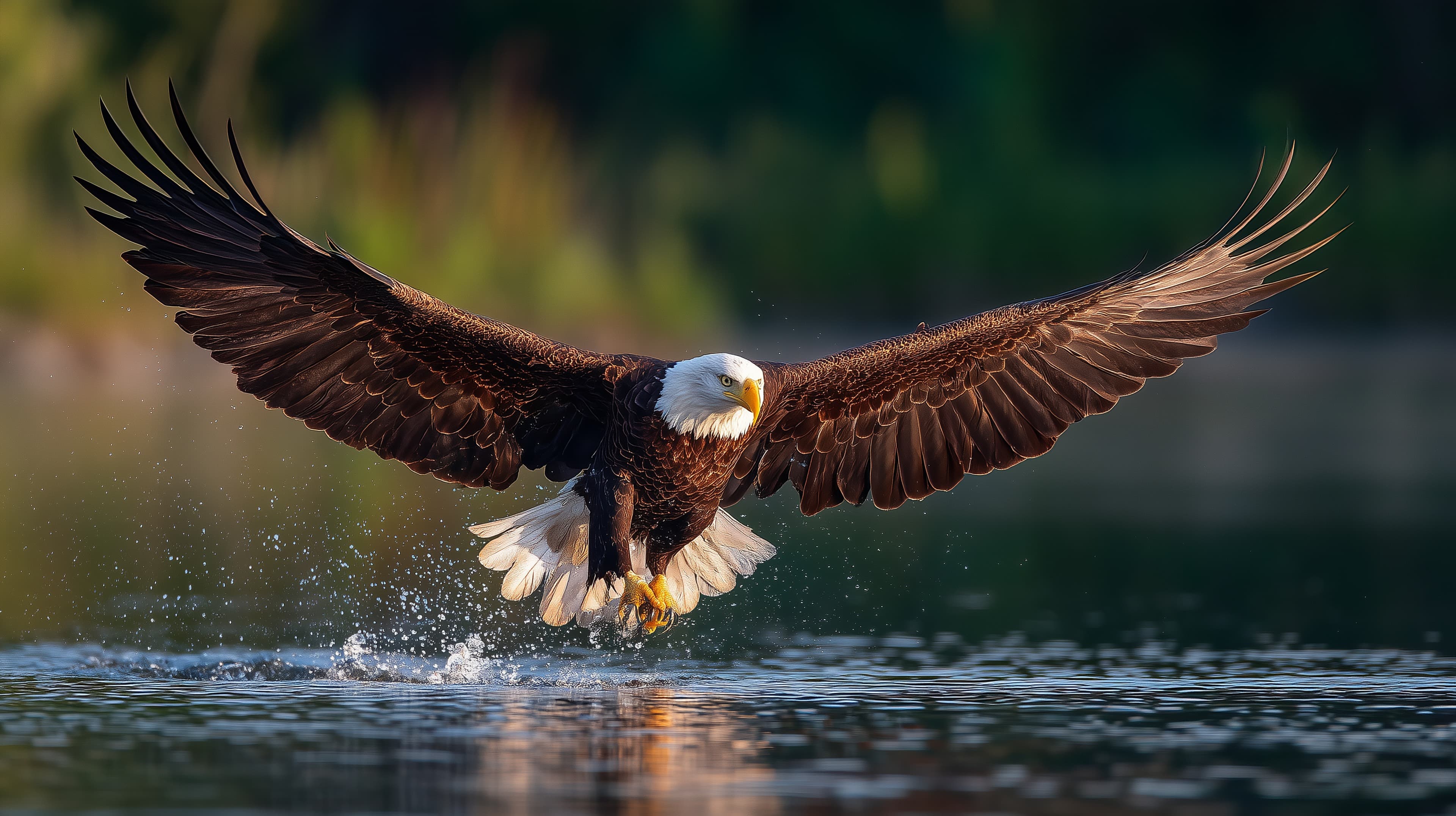 Majestic eagle taking off over tranquil water - nature wallpaper - High Resolution bird-in-flight Wallpaper for Mobile and Desktop