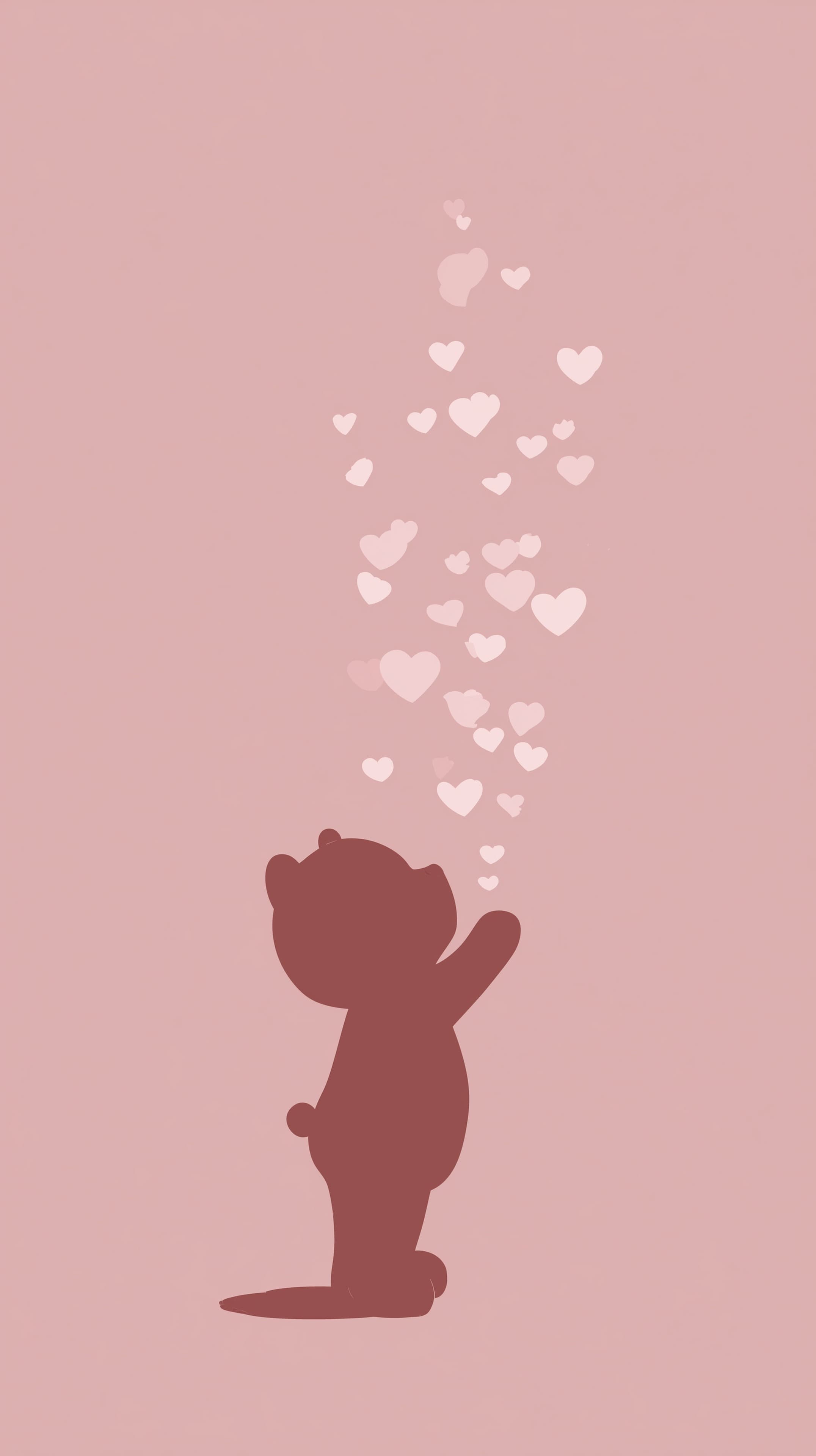 Cute Bear Silhouette with Floating Hearts - Pink Wallpaper - High Resolution bear Wallpaper for Mobile and Desktop