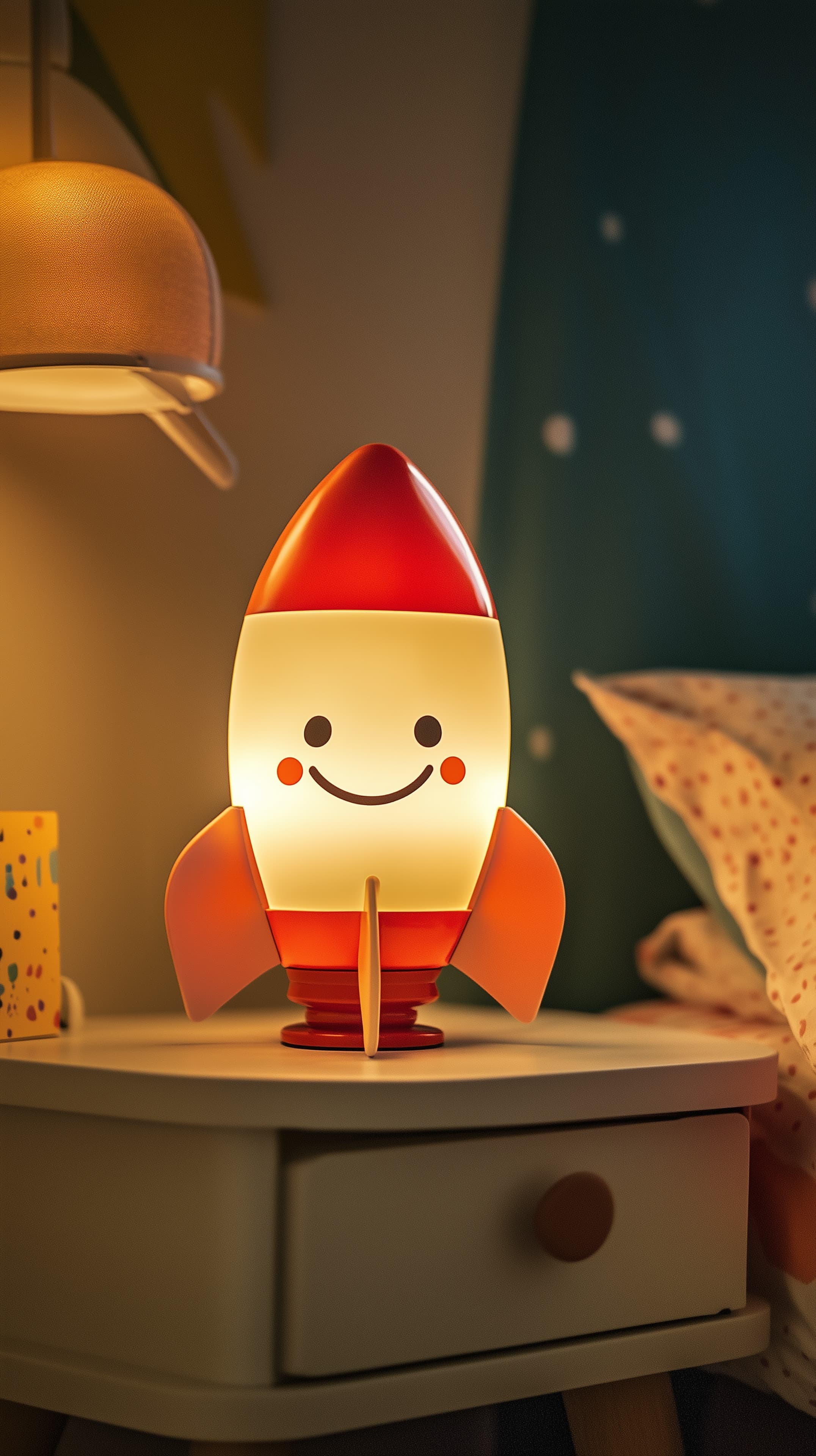 Cute Smiling Rocket Night Light for Kids Bedroom Decor - High Resolution bedside-lamp Wallpaper for Mobile and Desktop