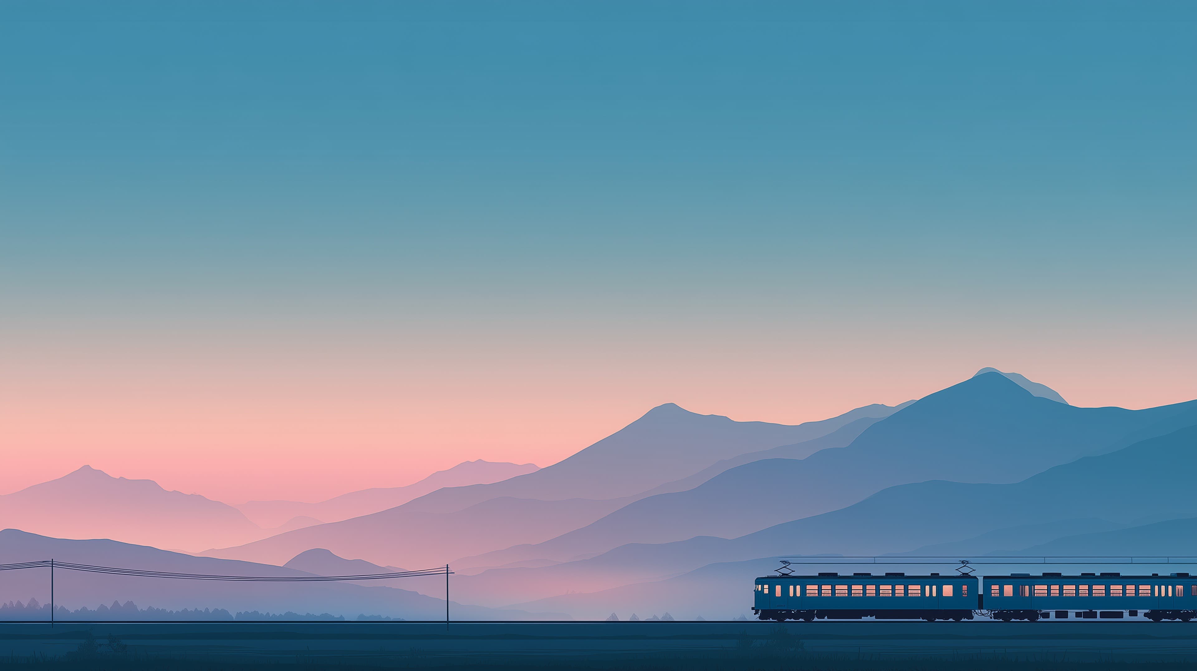 Pastel Mountain Train at Dusk - Serene Landscape Wallpaper - High Resolution calm-scenery Wallpaper for Mobile and Desktop