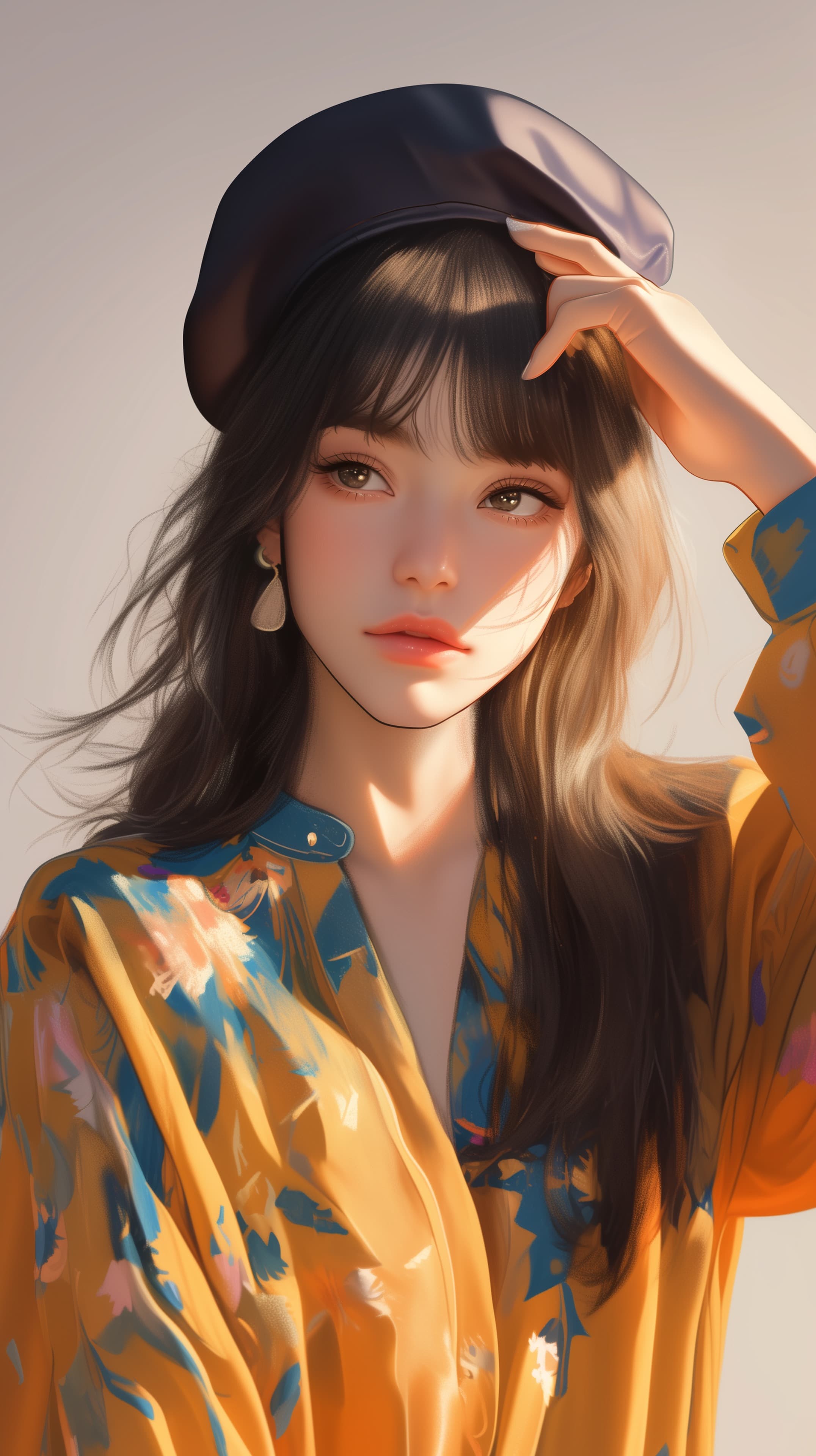 Warm-Toned Digital Portrait of a Fashionable Woman in Sunshine - High Resolution art-wallpaper Wallpaper for Mobile and Desktop