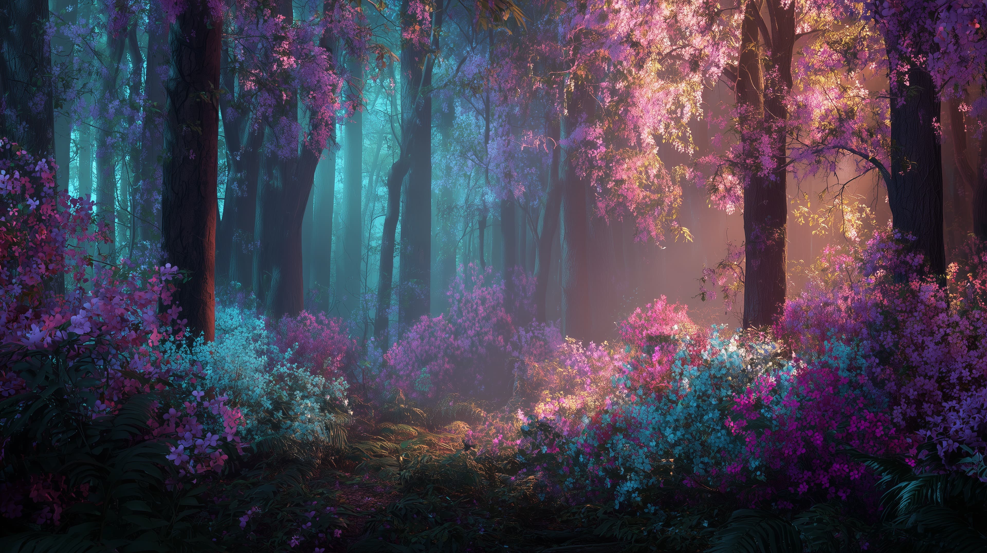 Enchanted Neon Forest Dreamscape Wallpaper with Aurora Light - High Resolution art-wallpaper Wallpaper for Mobile and Desktop