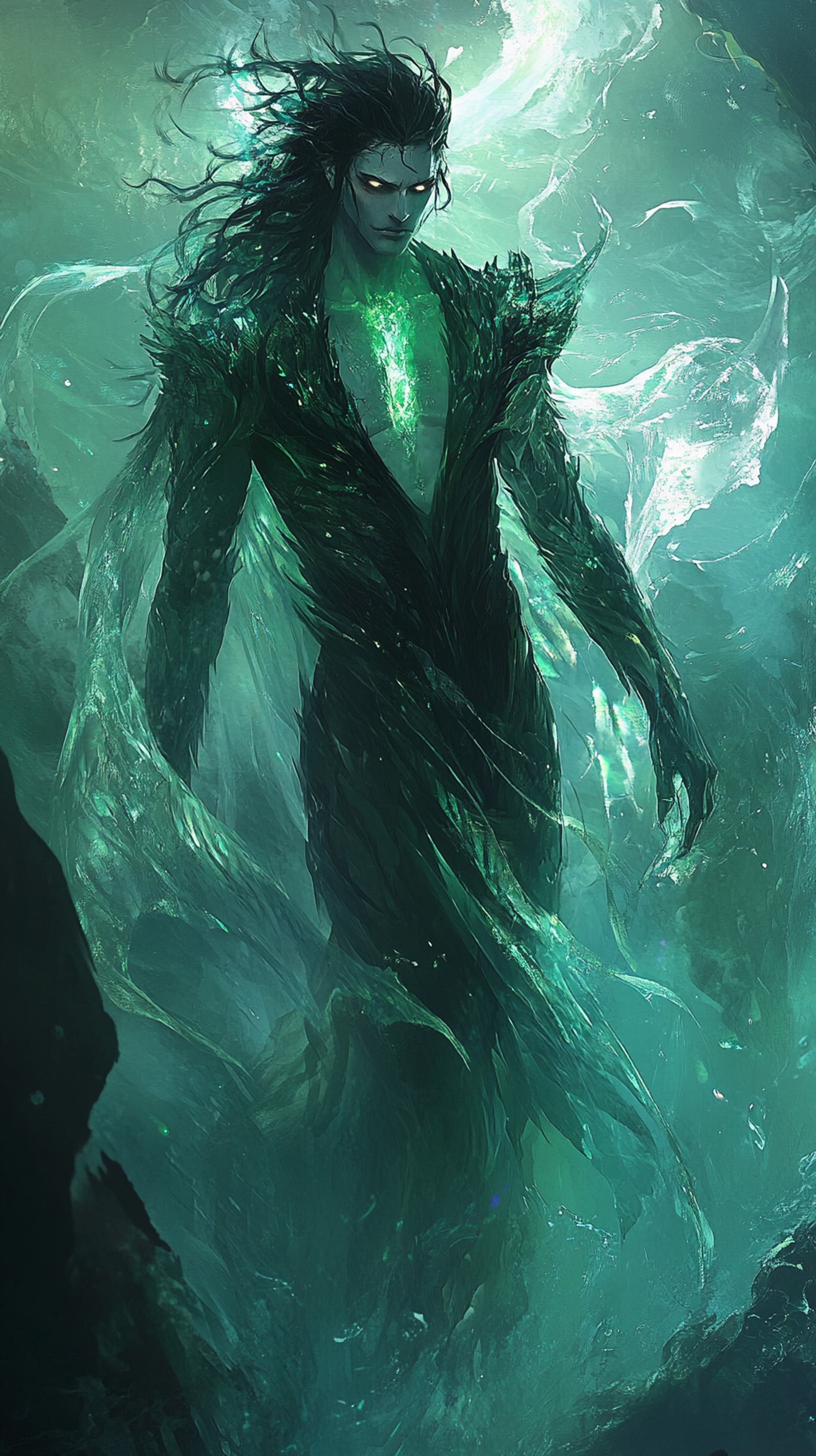 Enchanted underwater mermaid with shimmering emerald scales - High Resolution underwater Wallpaper for Mobile and Desktop