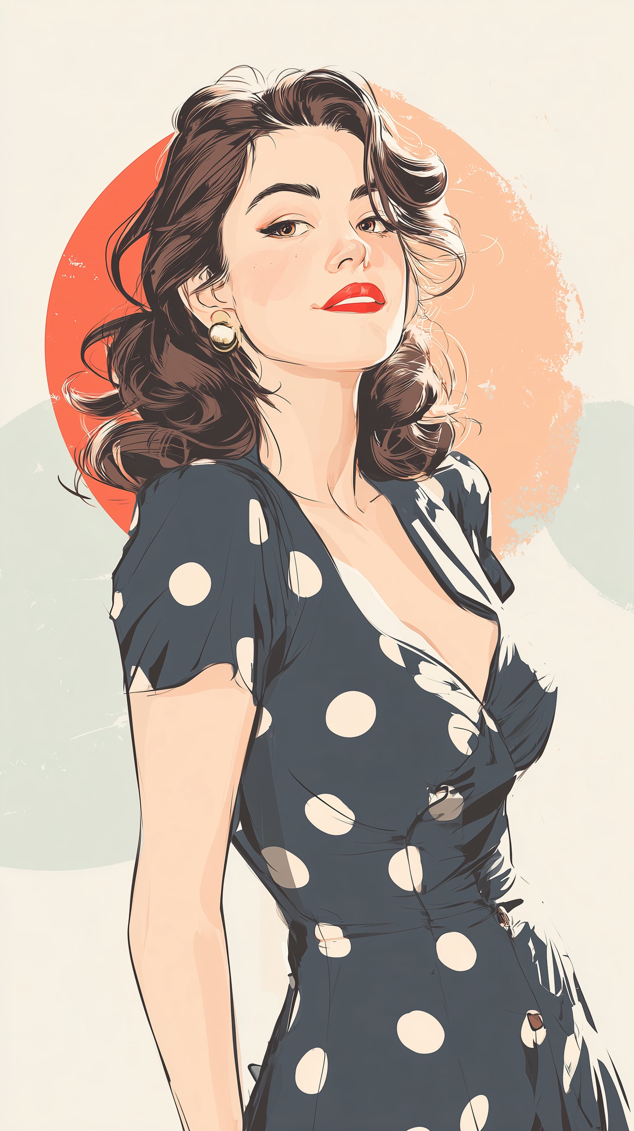 Stylized Vintage Polka Dot Portrait Illustration Wallpaper - High Resolution digital-art Wallpaper for Mobile and Desktop