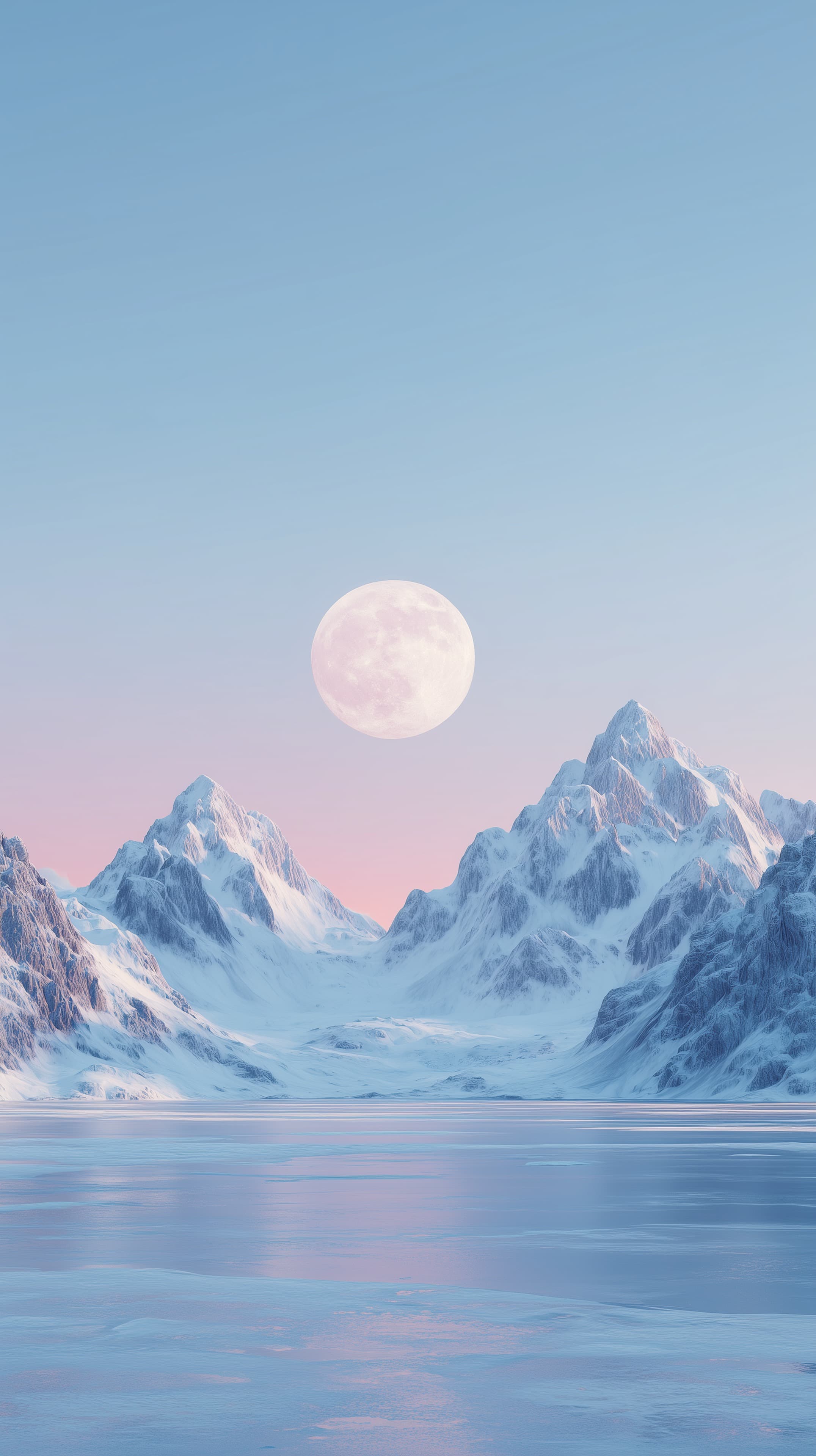 Dreamy Pastel Moonlit Snowy Mountain Landscape Wallpaper - High Resolution calming-background Wallpaper for Mobile and Desktop