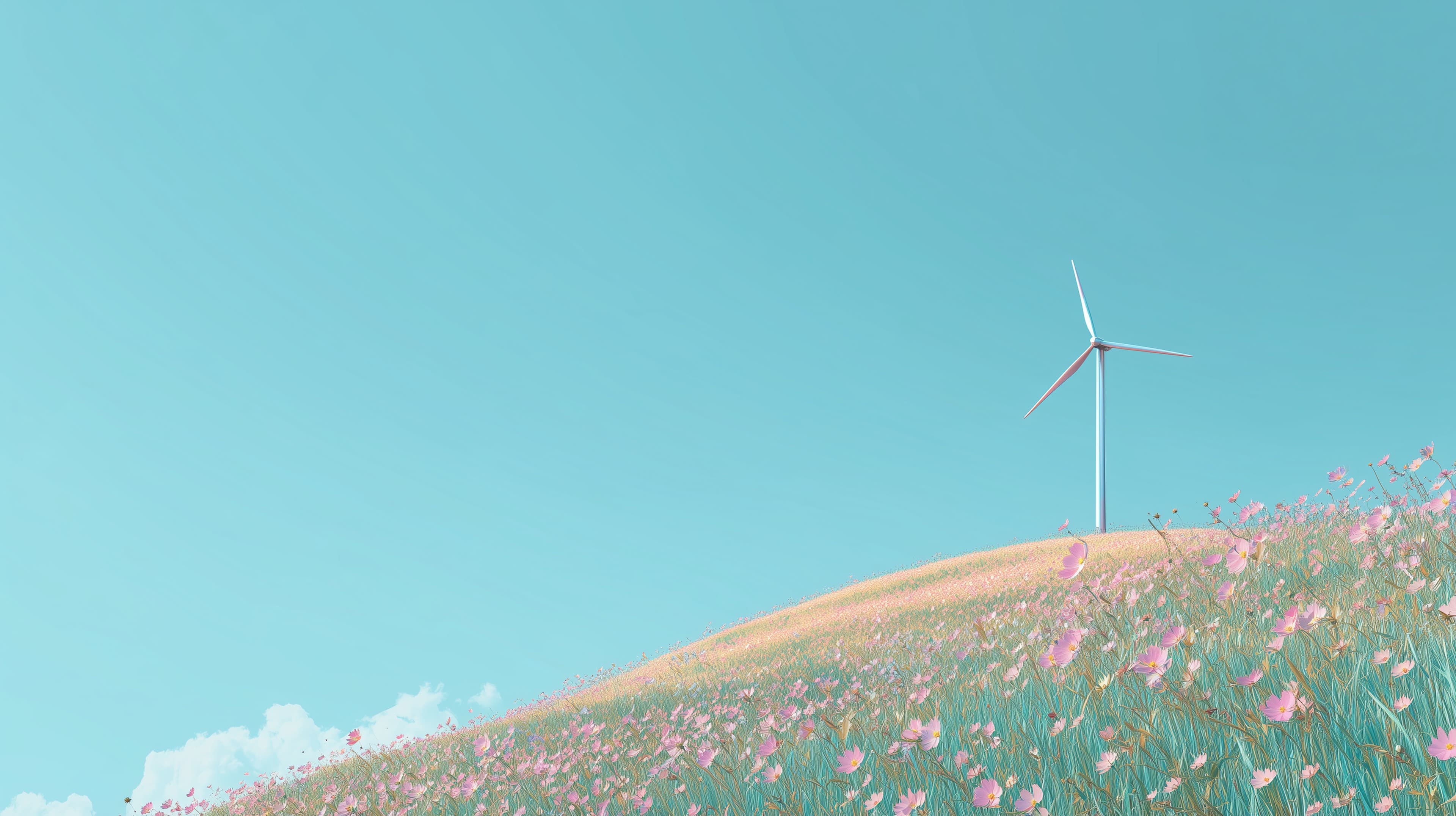 Tranquil Hilltop Wind Turbine Under Azure Sky Wallpaper - High Resolution calm-scene Wallpaper for Mobile and Desktop