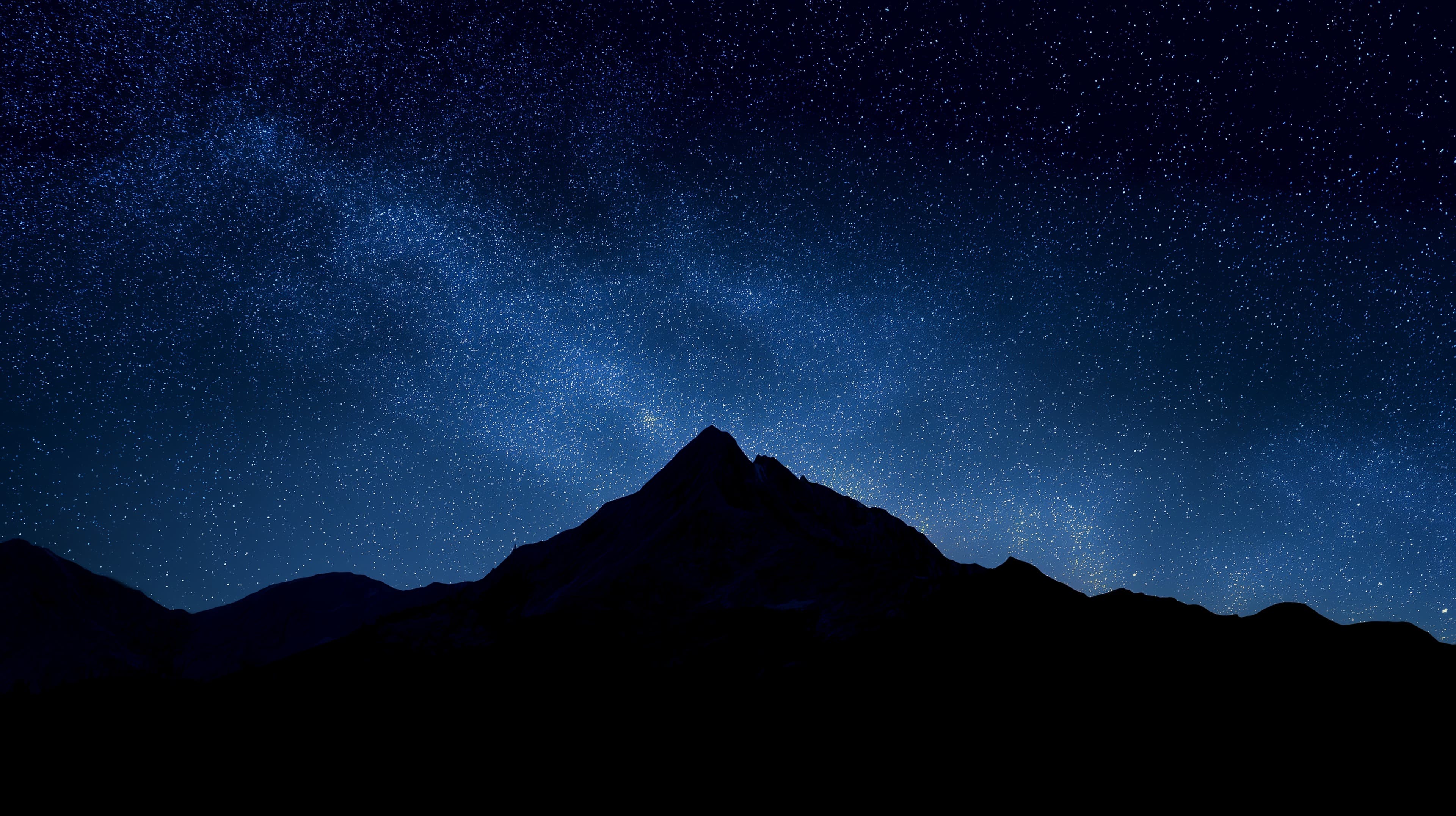 Starry Night Mountain Landscape with Silhouette and Vast Sky - High Resolution starry-sky Wallpaper for Mobile and Desktop