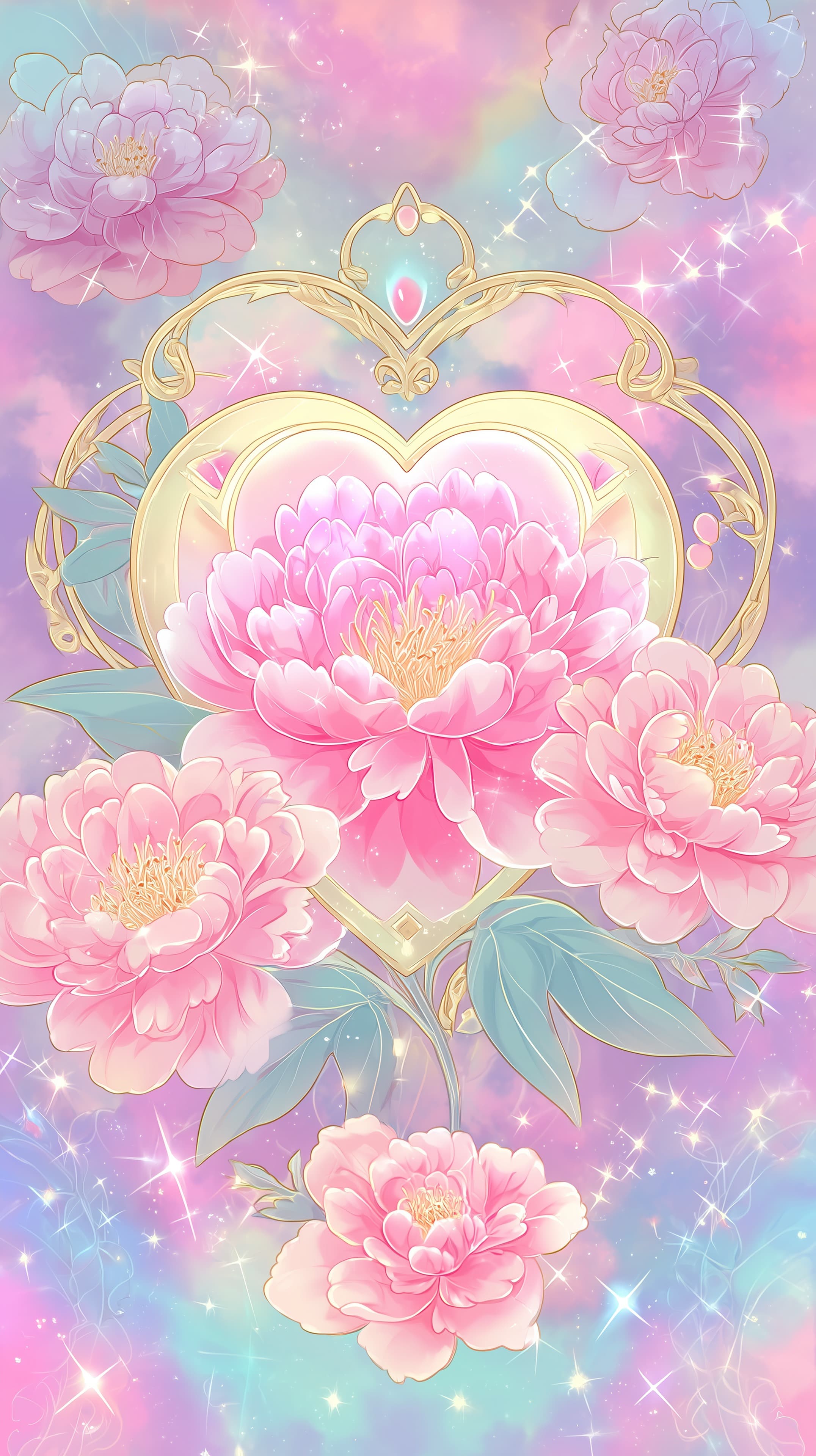 Pastel Floral Heart Frame Wallpaper - Dreamy Pink Peony Art - High Resolution dreamy-background Wallpaper for Mobile and Desktop