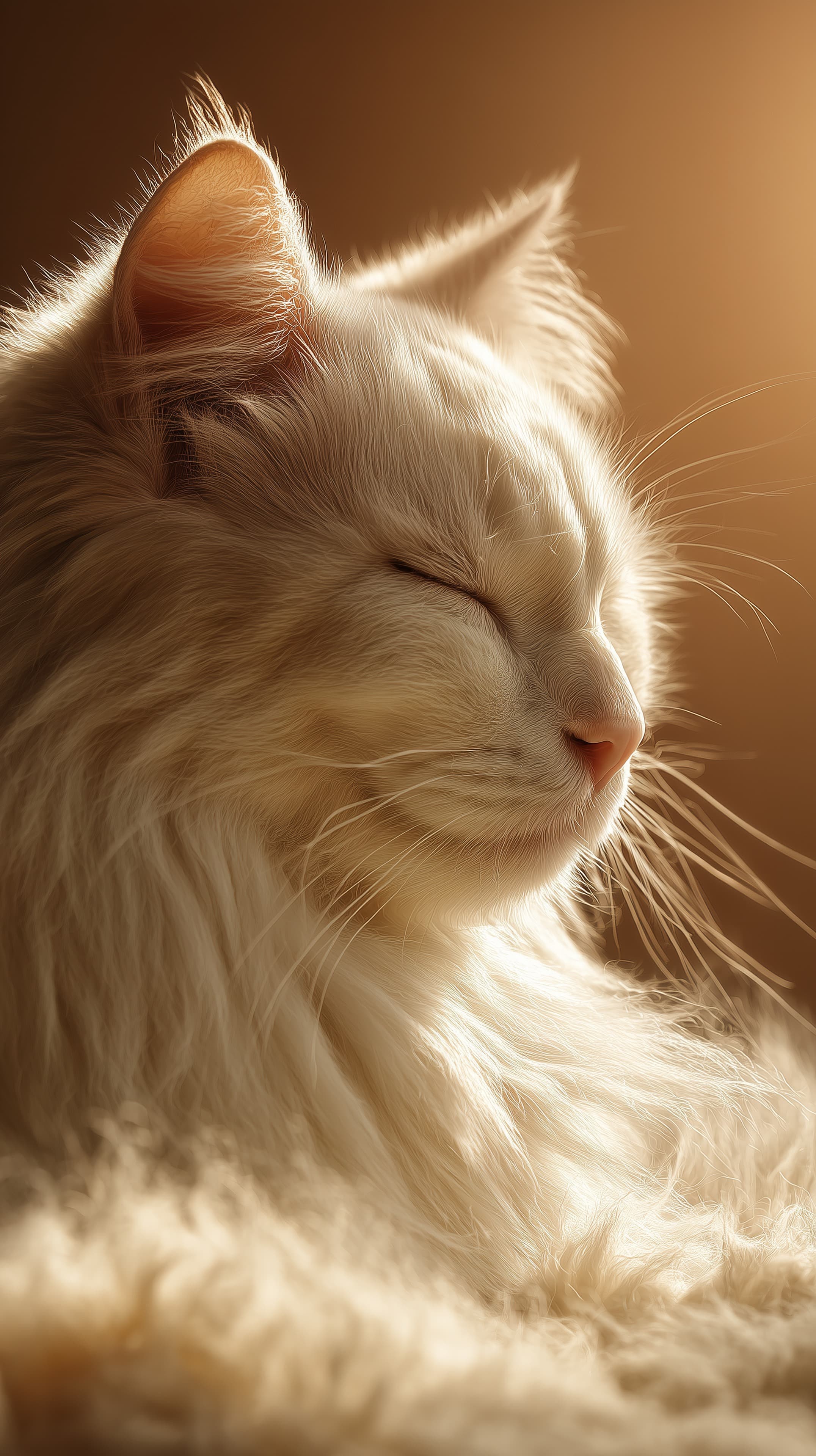 Serene Golden Cat Portrait in Soft Light Cozy Wallpaper - High Resolution animal-close-up Wallpaper for Mobile and Desktop