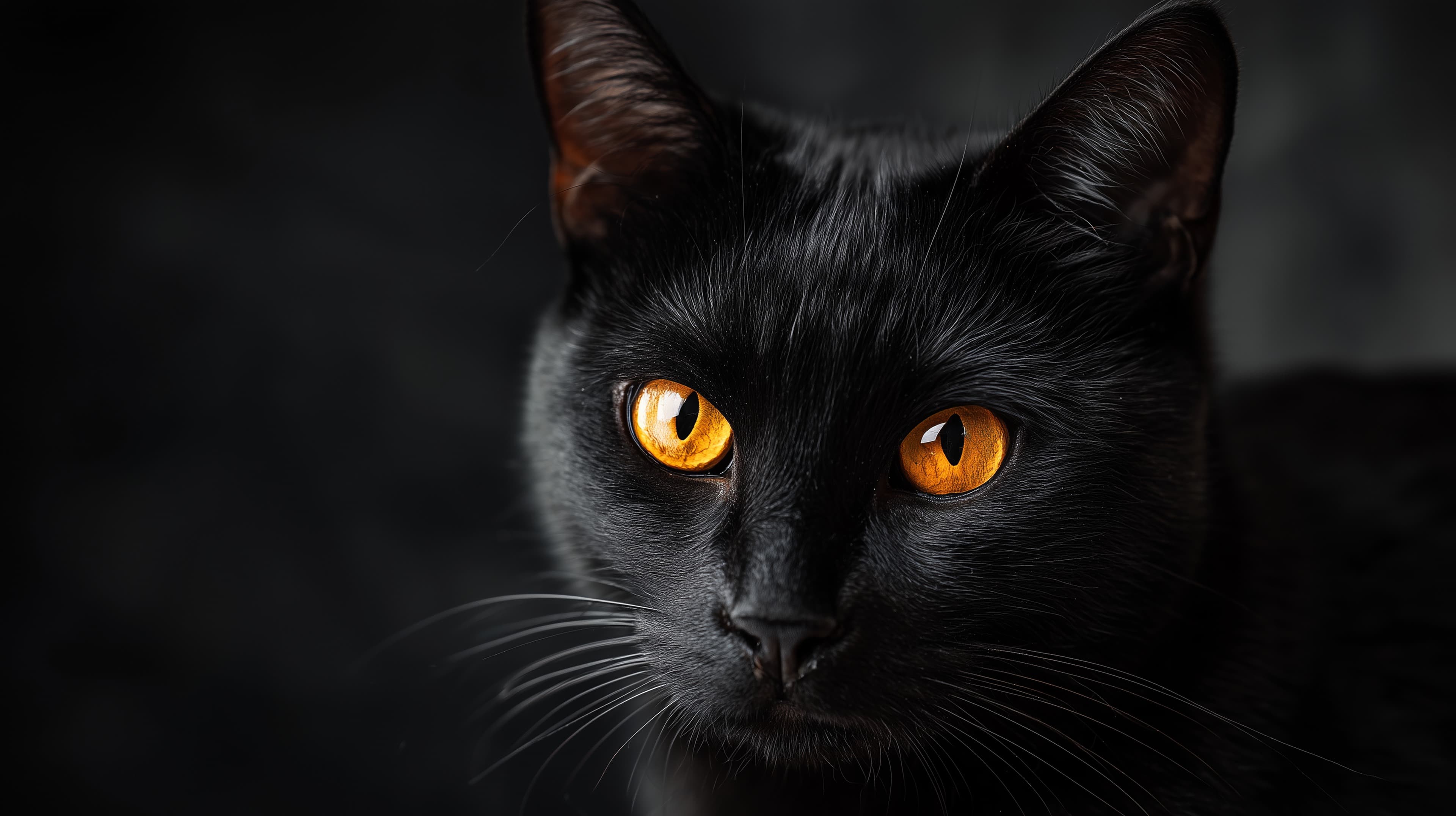 Midnight Black Cat with Glowing Amber Eyes Wallpaper - High Resolution cat Wallpaper for Mobile and Desktop