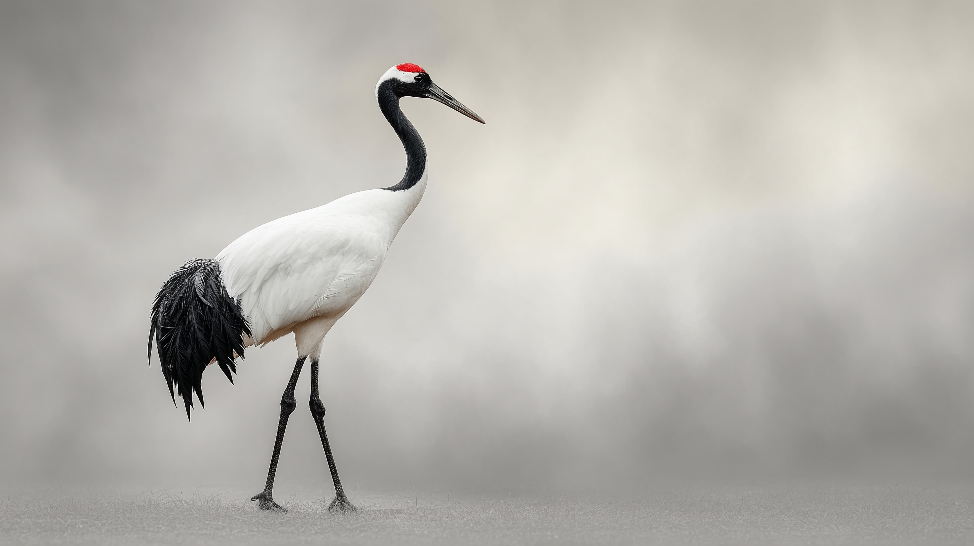 Elegant Crane in Misty Light: White Plumage and Long Legs - High Resolution crane Wallpaper for Mobile and Desktop