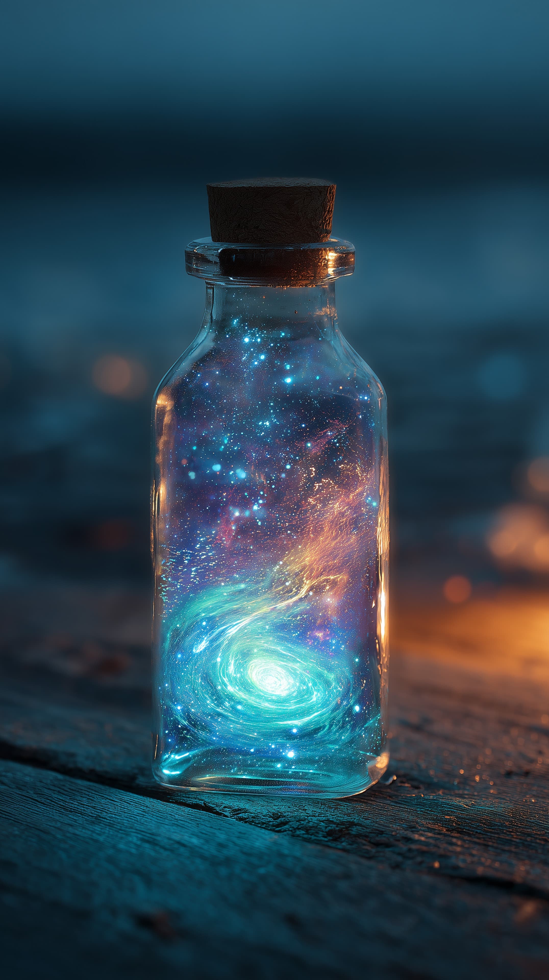 Cosmic Galaxy in a Glass Bottle - Dreamy Nebula Artwork - High Resolution artwork Wallpaper for Mobile and Desktop