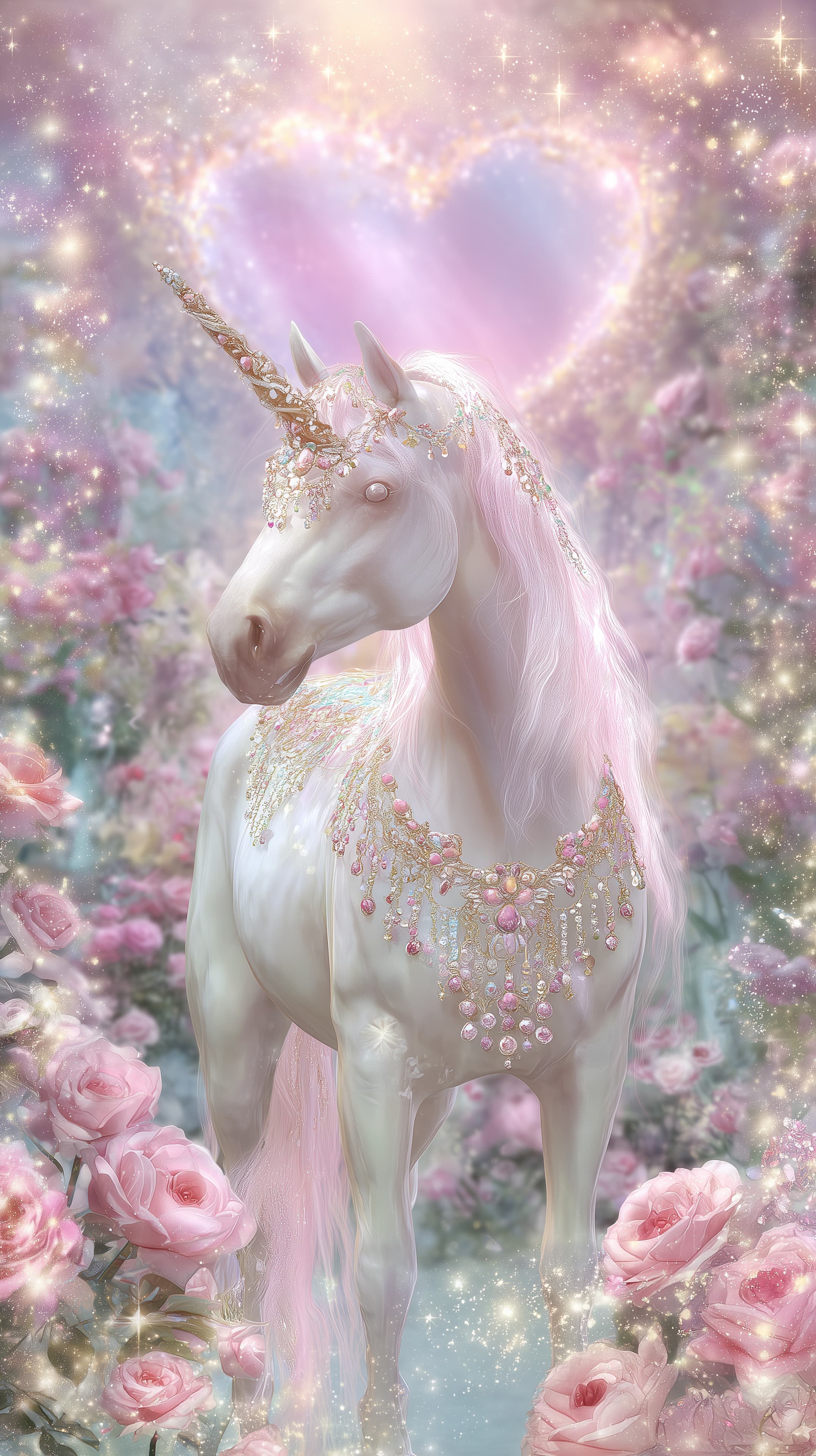 Dreamy Pastel Unicorn in a Magical Rose Garden Wallpaper - High Resolution dreamlike Wallpaper for Mobile and Desktop