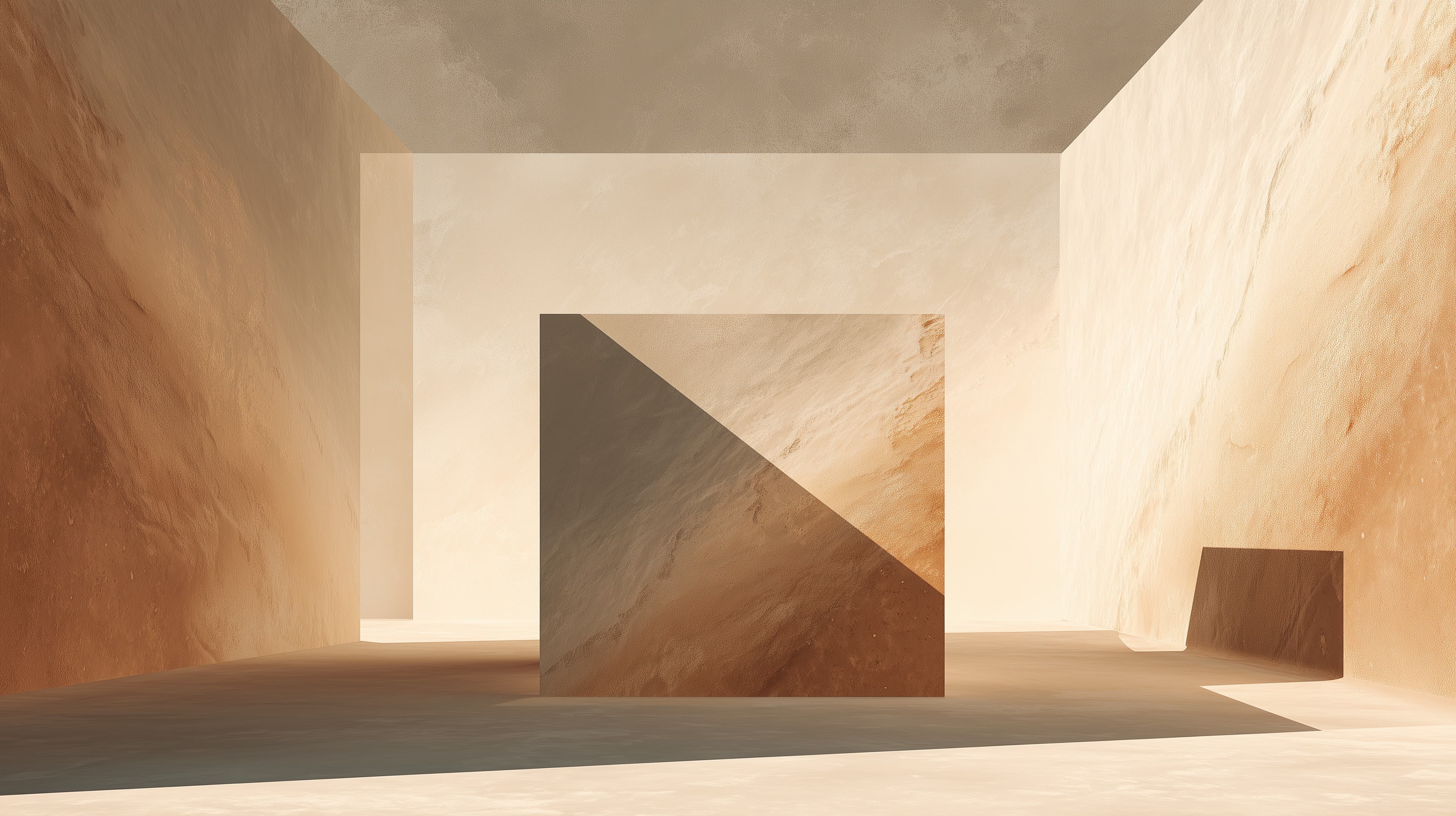 Geometric Sandstone Interior Wallpaper with Cubic Frame - High Resolution 3d-composition Wallpaper for Mobile and Desktop