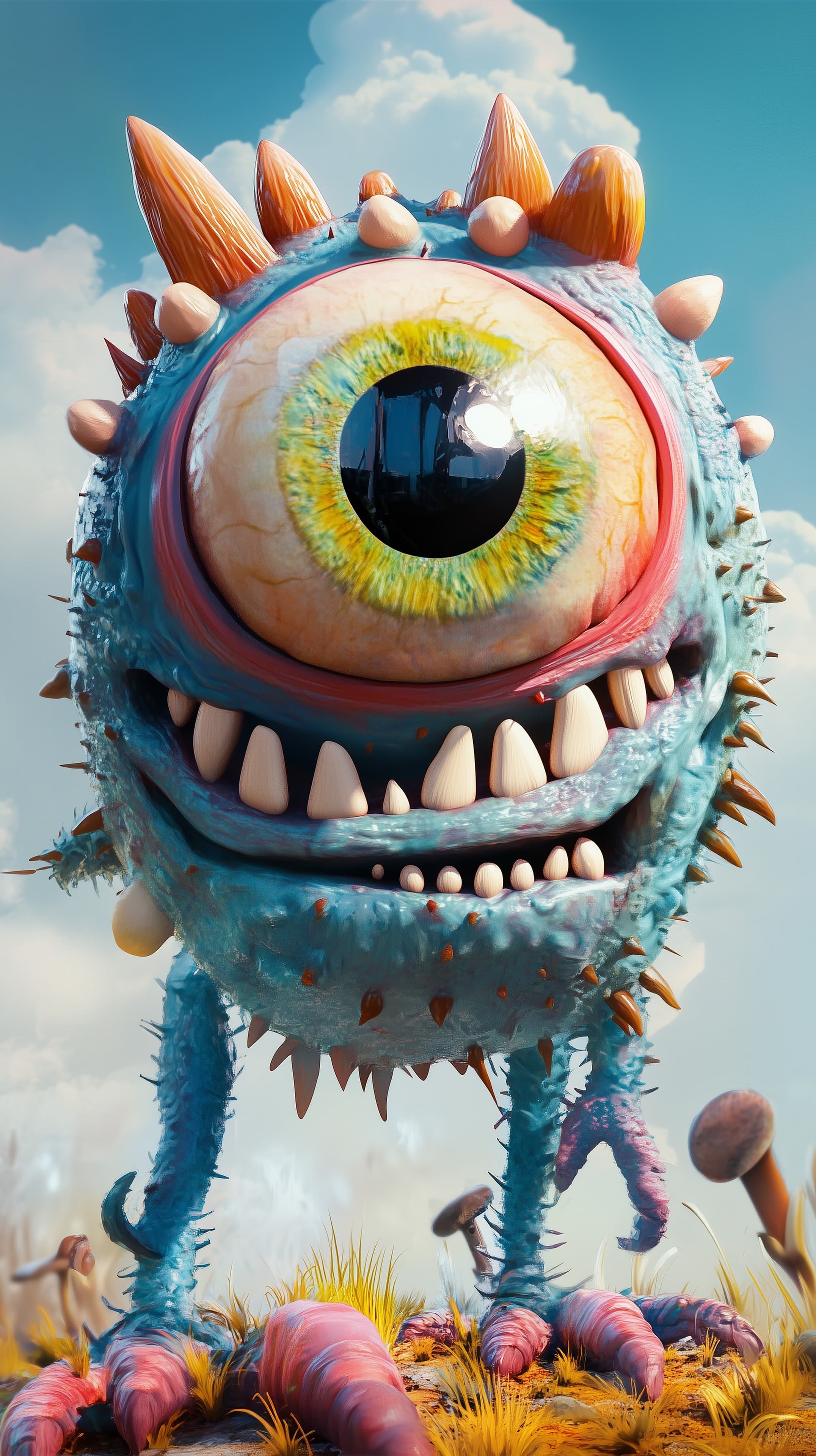Vibrant 3D Fantasy Monster Wallpaper with One Large Eye - High Resolution 3d-art Wallpaper for Mobile and Desktop