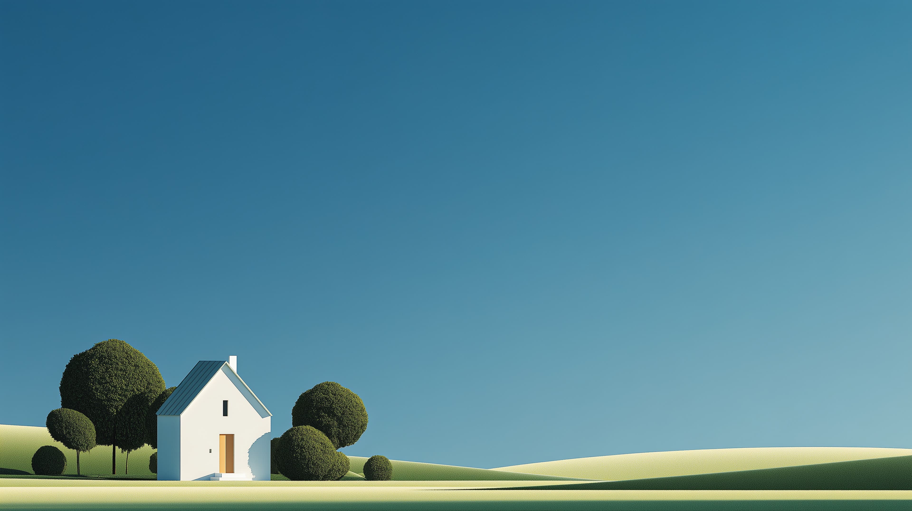 Serene Hilltop Cottage Wallpaper Beneath a Blue Sky - High Resolution blue-sky Wallpaper for Mobile and Desktop