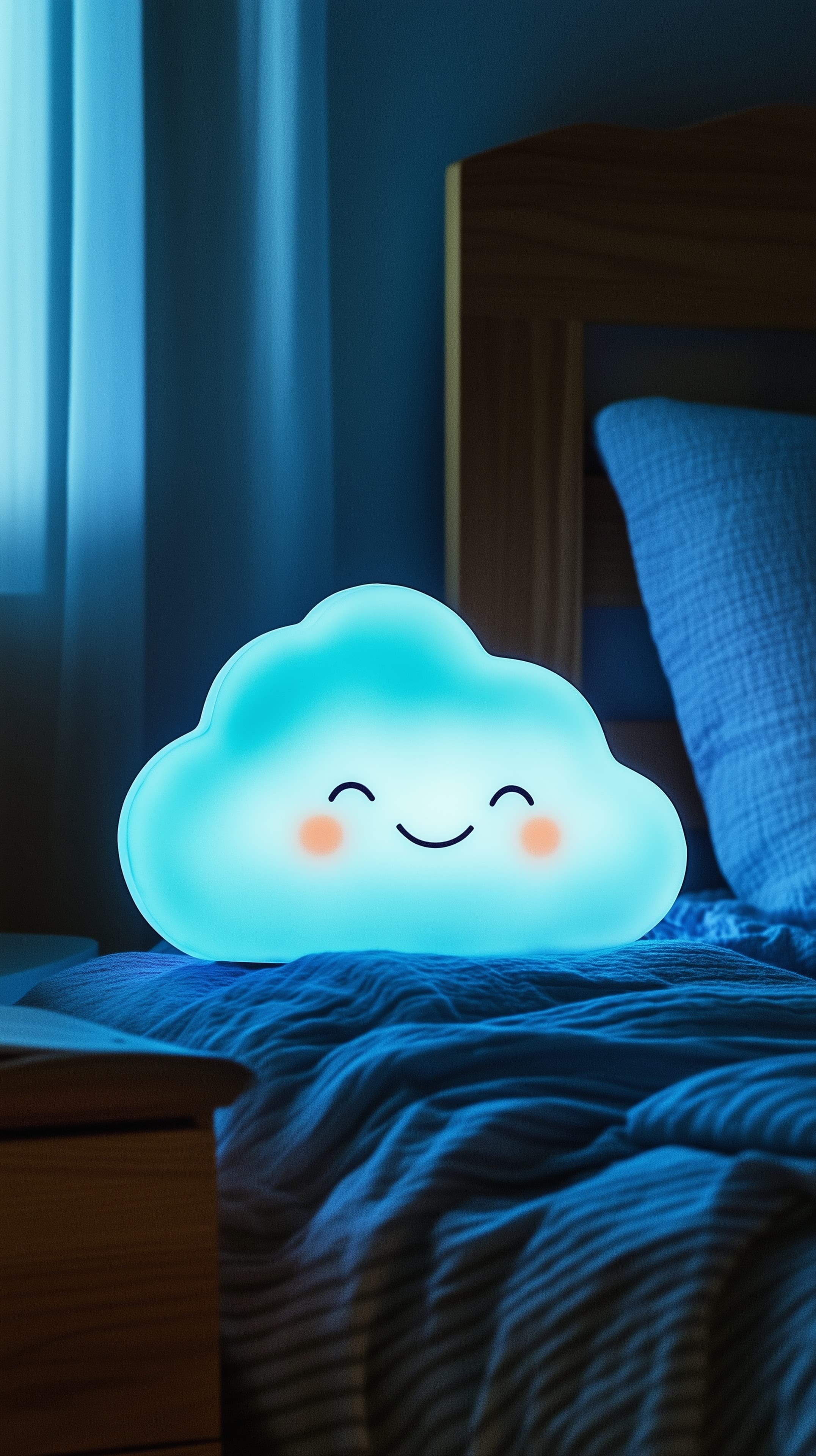 Whimsical Blue Cloud Nightlight for Cozy Bedroom Decor - High Resolution ambient-glow Wallpaper for Mobile and Desktop