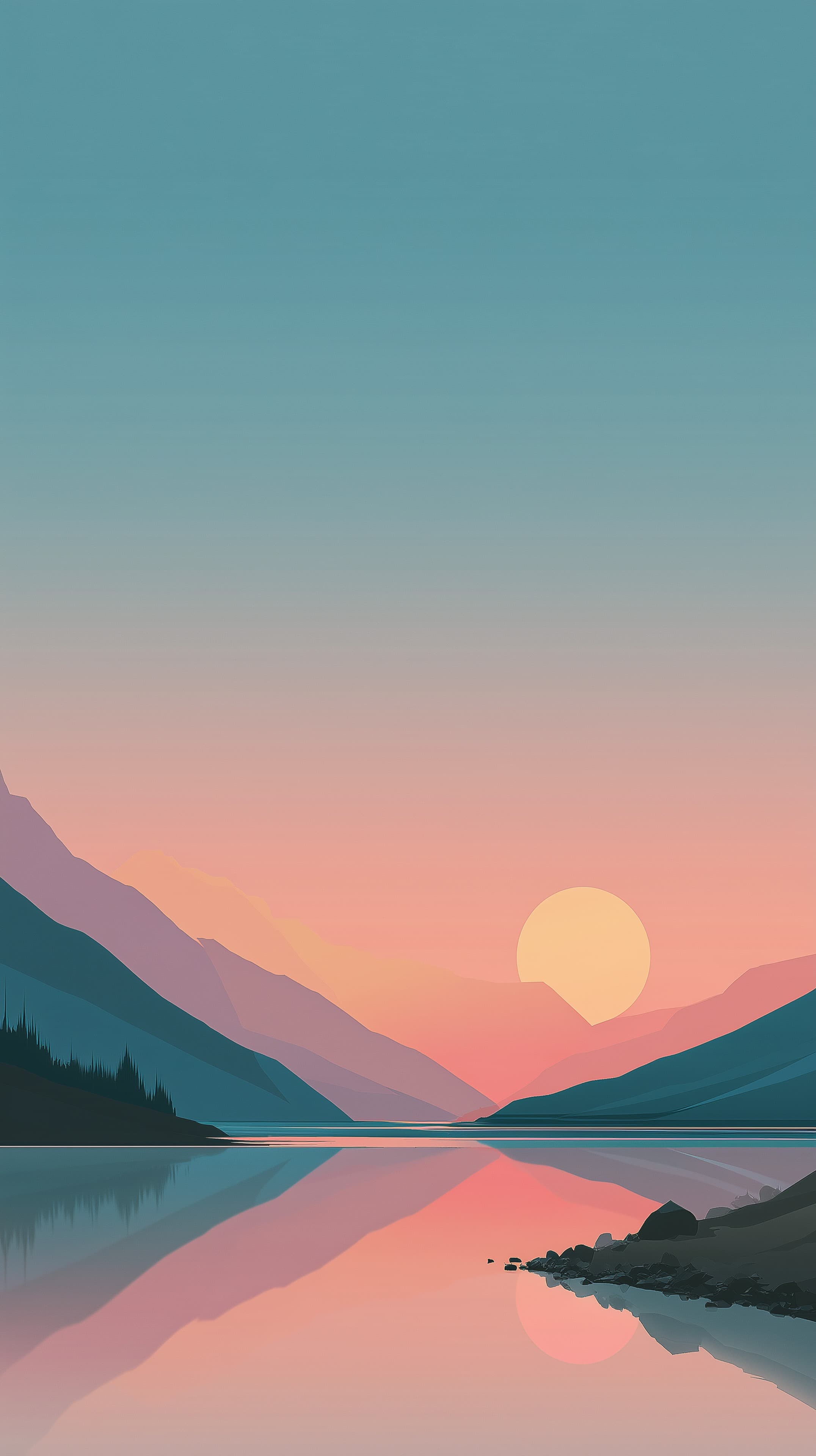 Tranquil Sunset Over Mountain Lake - Pastel Landscape - High Resolution calm-lake Wallpaper for Mobile and Desktop