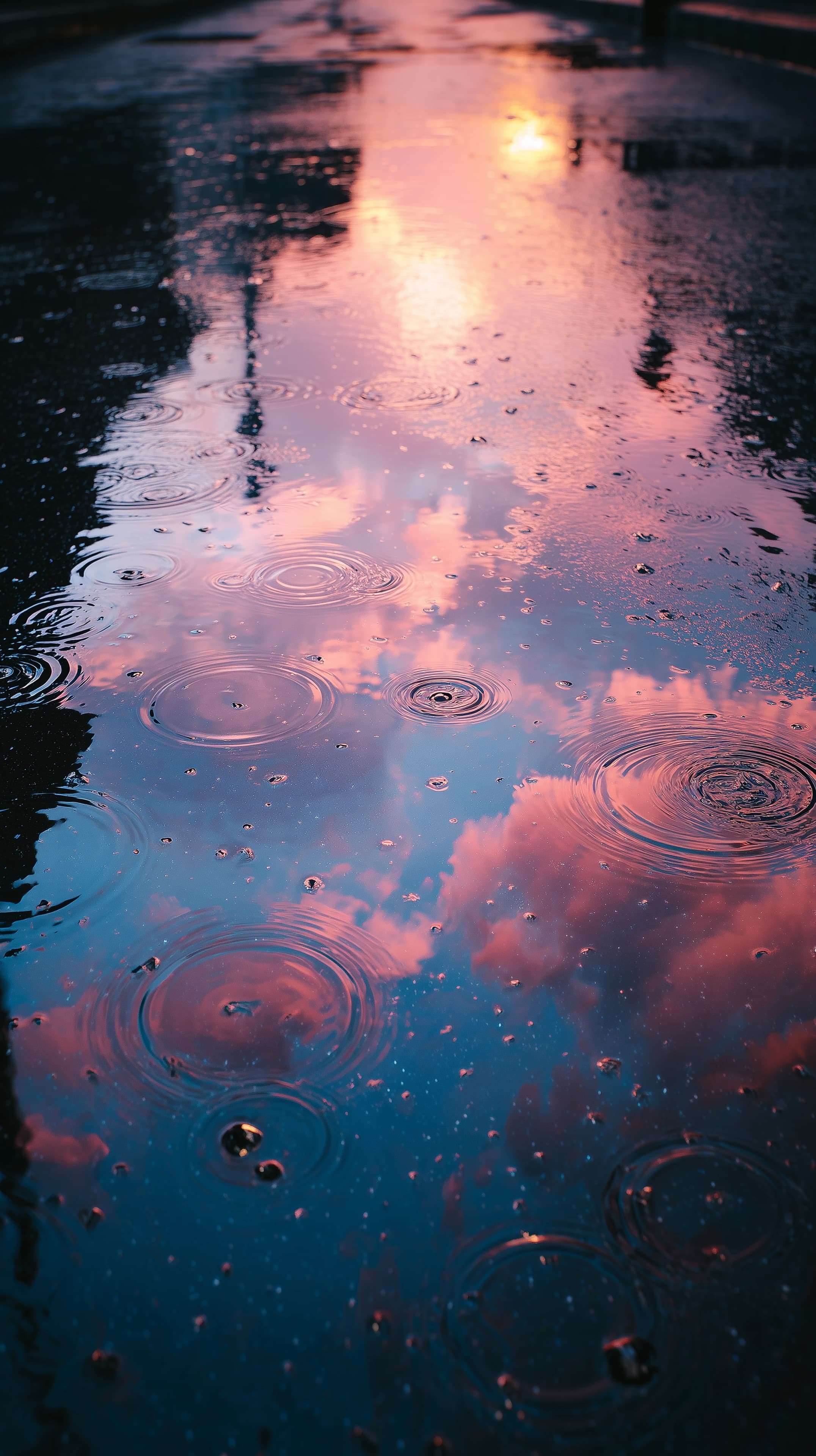 Dreamy Rainy Puddle Reflections at Sunset Wallpaper - High Resolution city-street Wallpaper for Mobile and Desktop