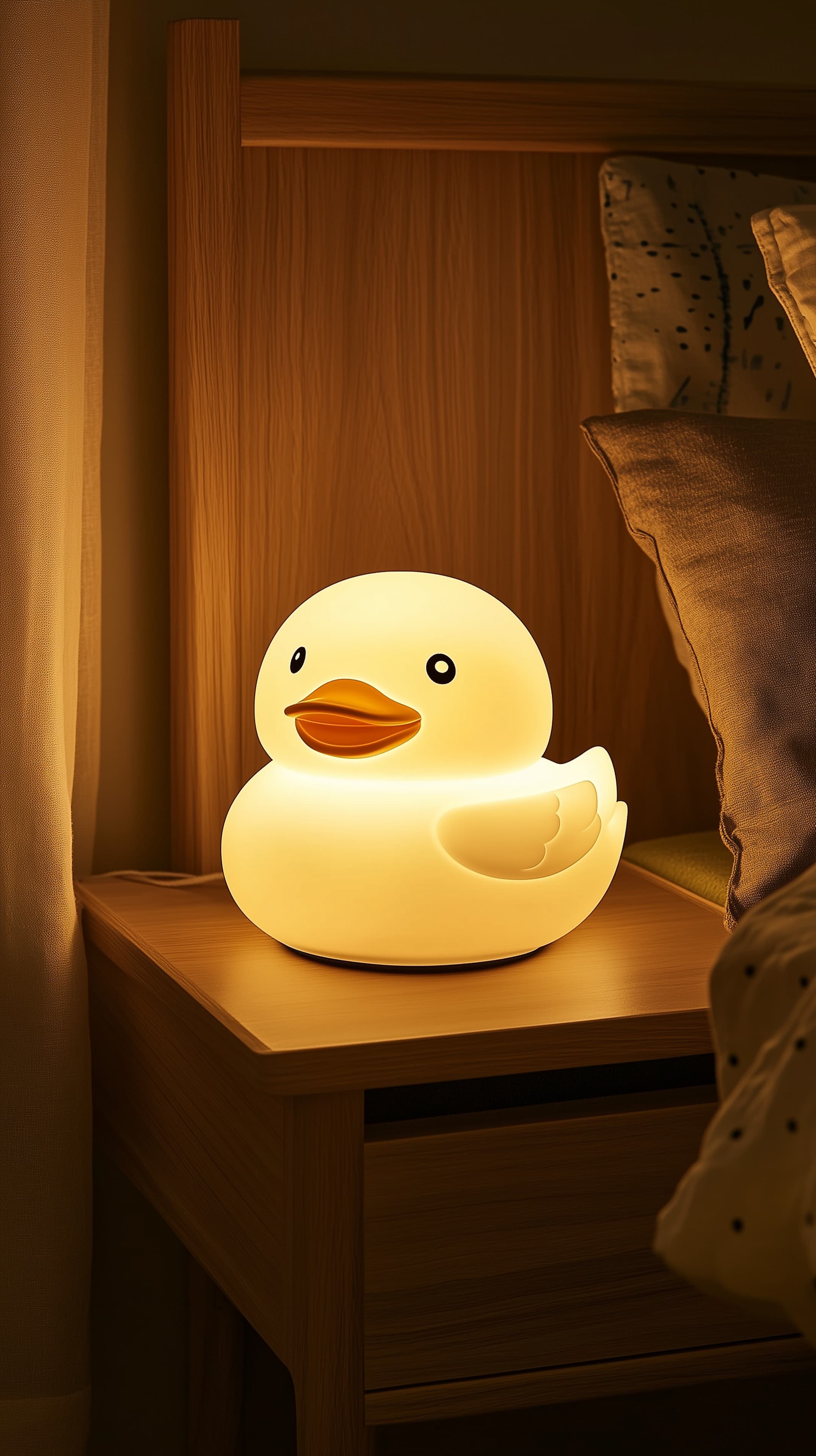 Cozy Duck Night Light on Wooden Bedside Table for Calm Bedrooms - High Resolution ambient-lighting Wallpaper for Mobile and Desktop