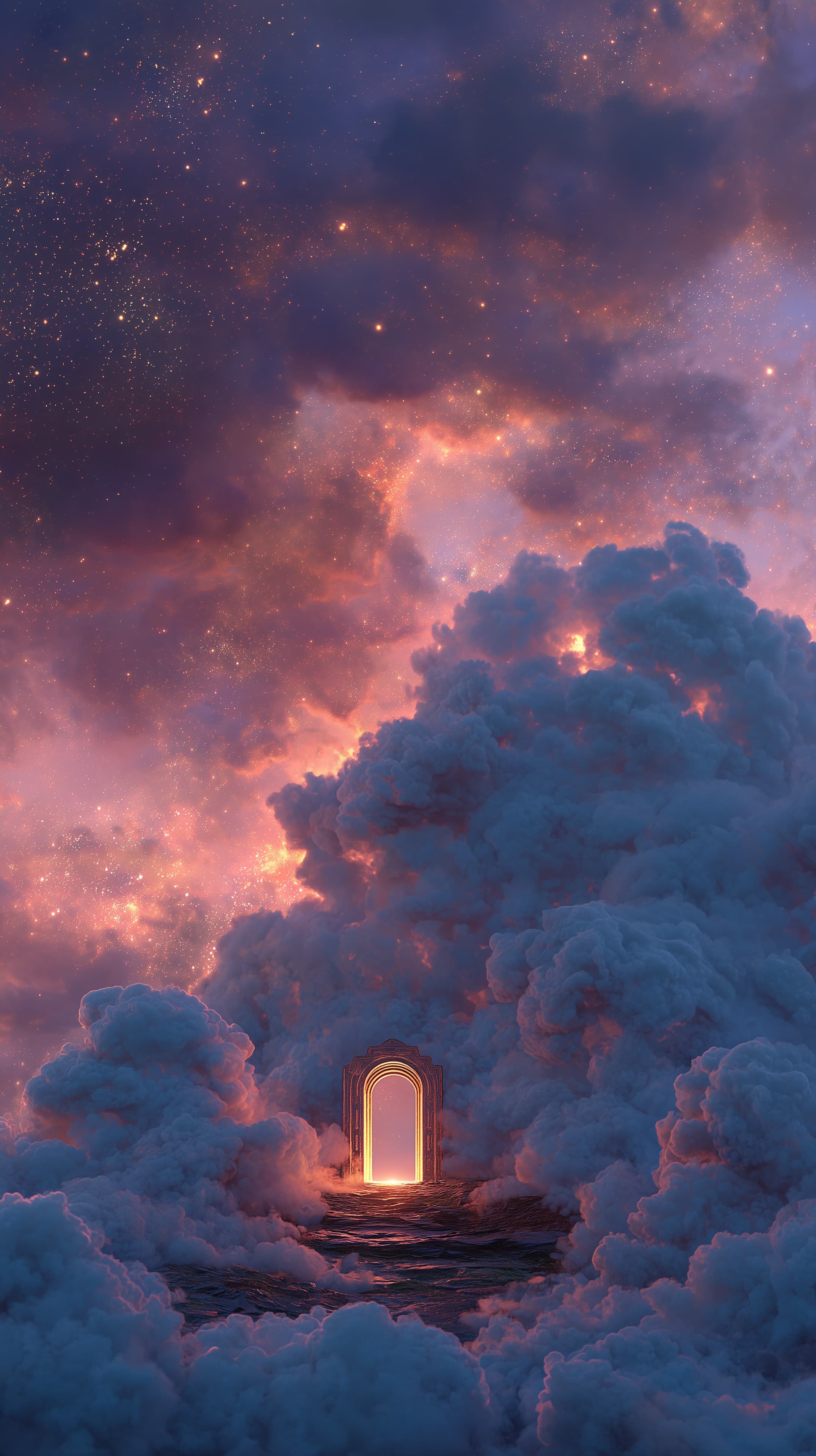 Dreamy Cosmic Portal Amid Nebula Clouds and Starry Sky - High Resolution astral Wallpaper for Mobile and Desktop