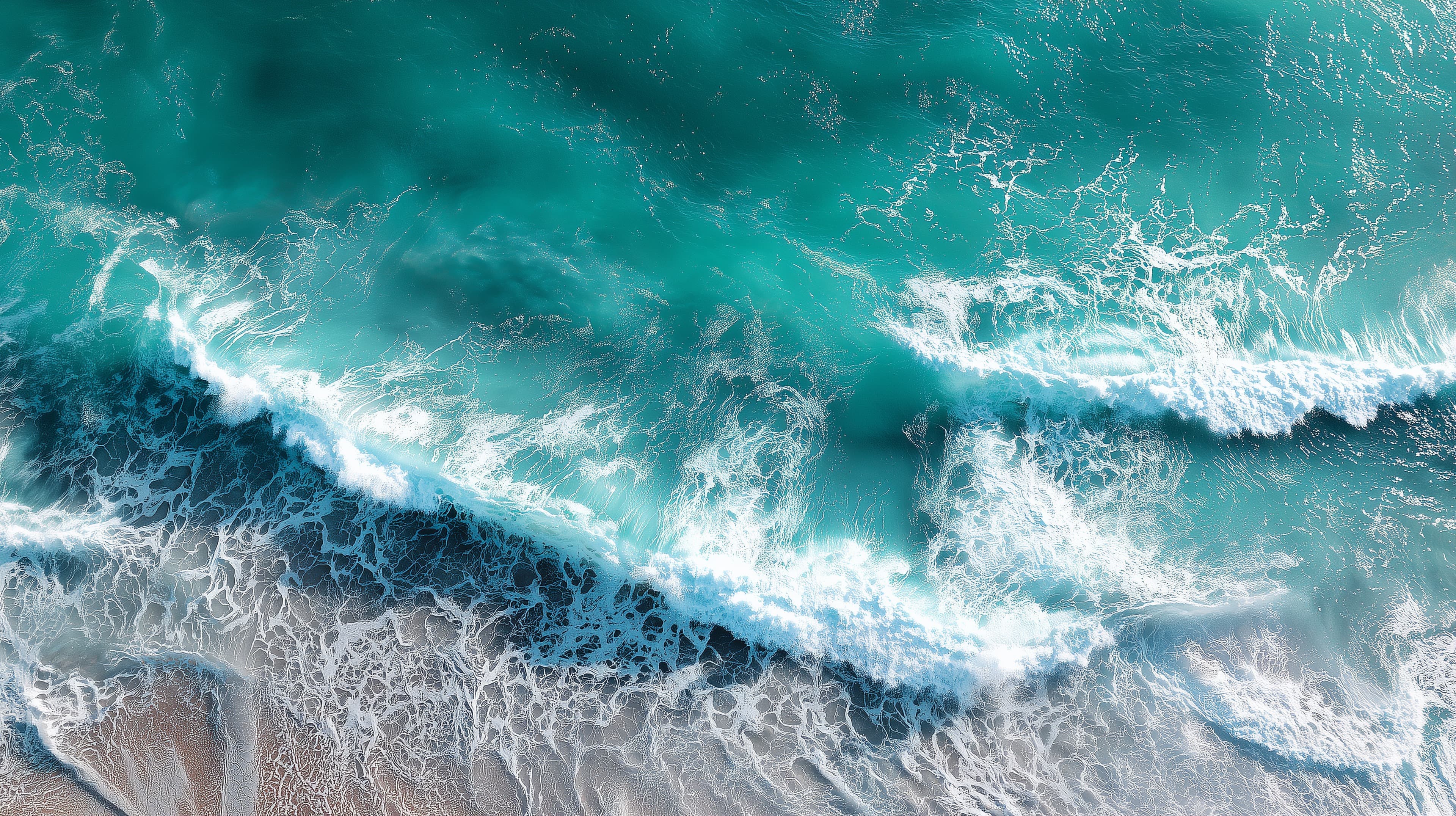 Turquoise Ocean Waves Aerial View Over White Foam Shore Wallpaper - High Resolution turquoise-sea Wallpaper for Mobile and Desktop
