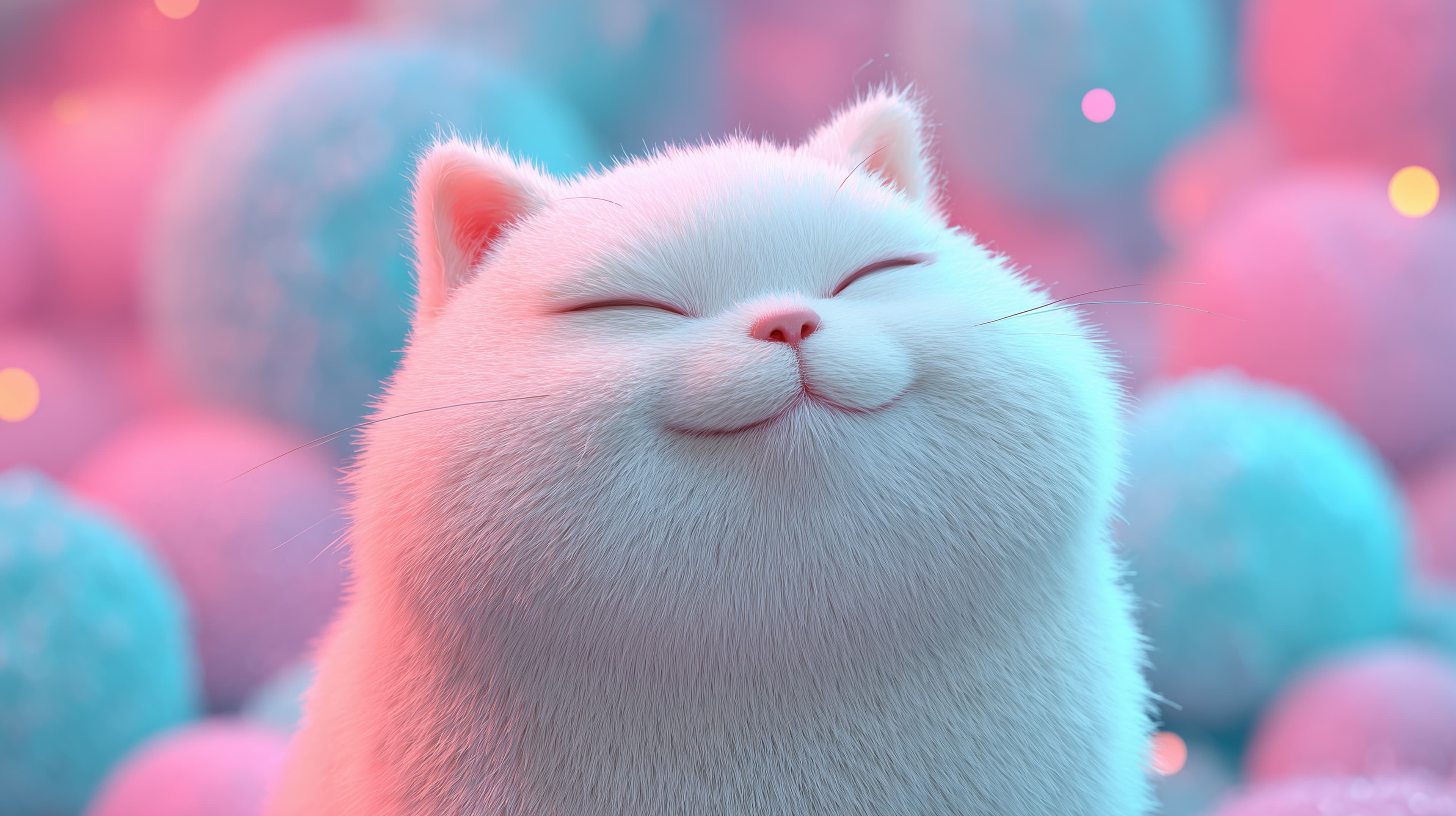 Pastel Dream Cat: Adorable White Fur in Soft Glow Atmosphere - High Resolution bokeh-background Wallpaper for Mobile and Desktop