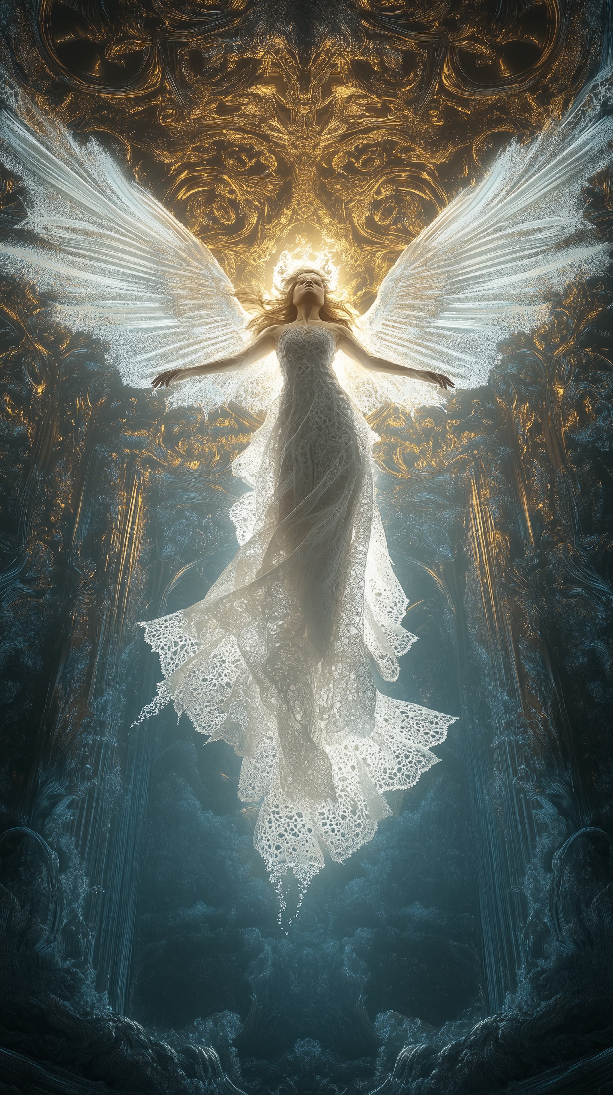Ethereal Angelic Figure with Luminous Wings Wallpaper - High Resolution angel Wallpaper for Mobile and Desktop