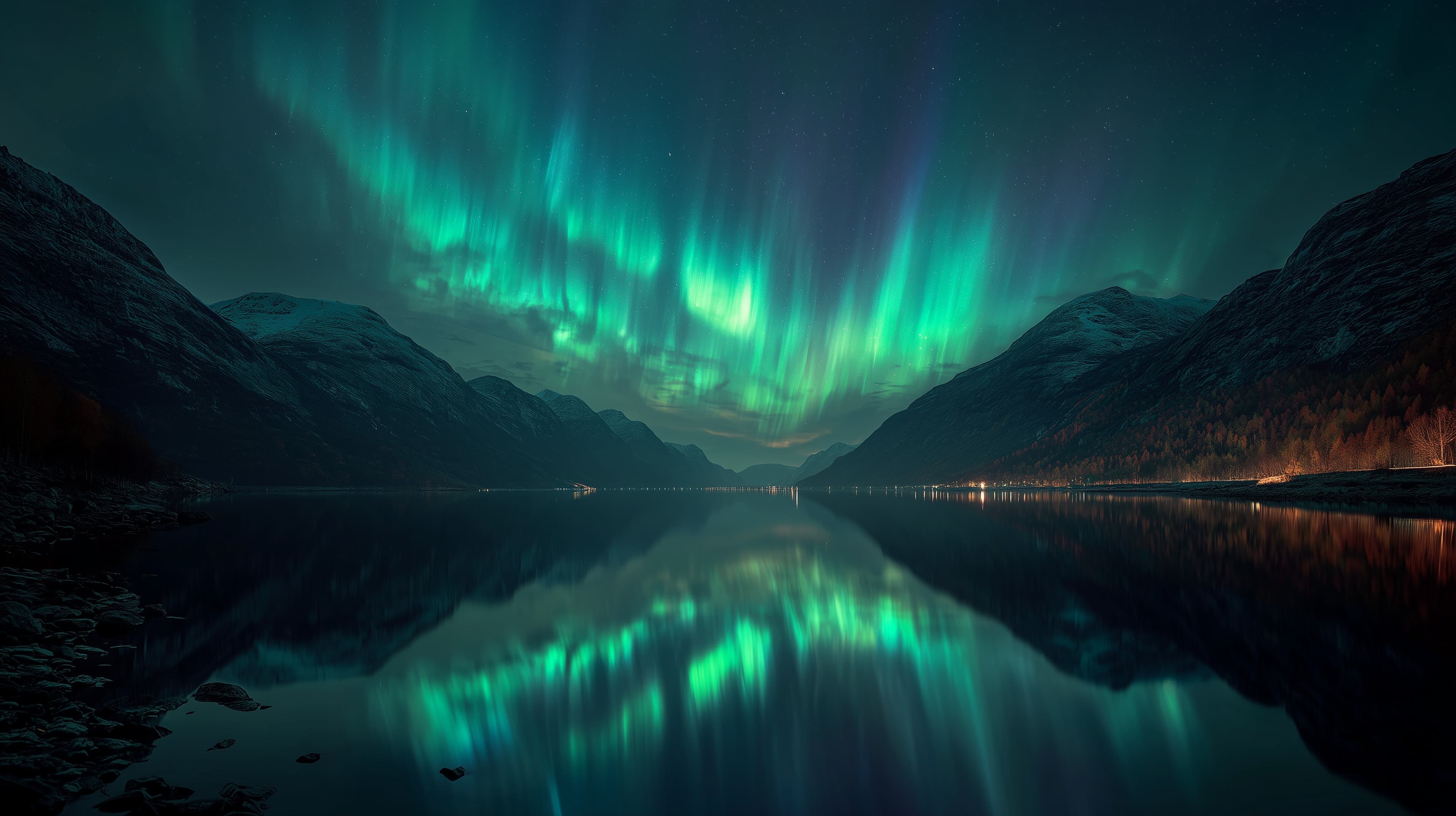 Tranquil Northern Lights Over Mountain Lake at Night - High Resolution aurora Wallpaper for Mobile and Desktop