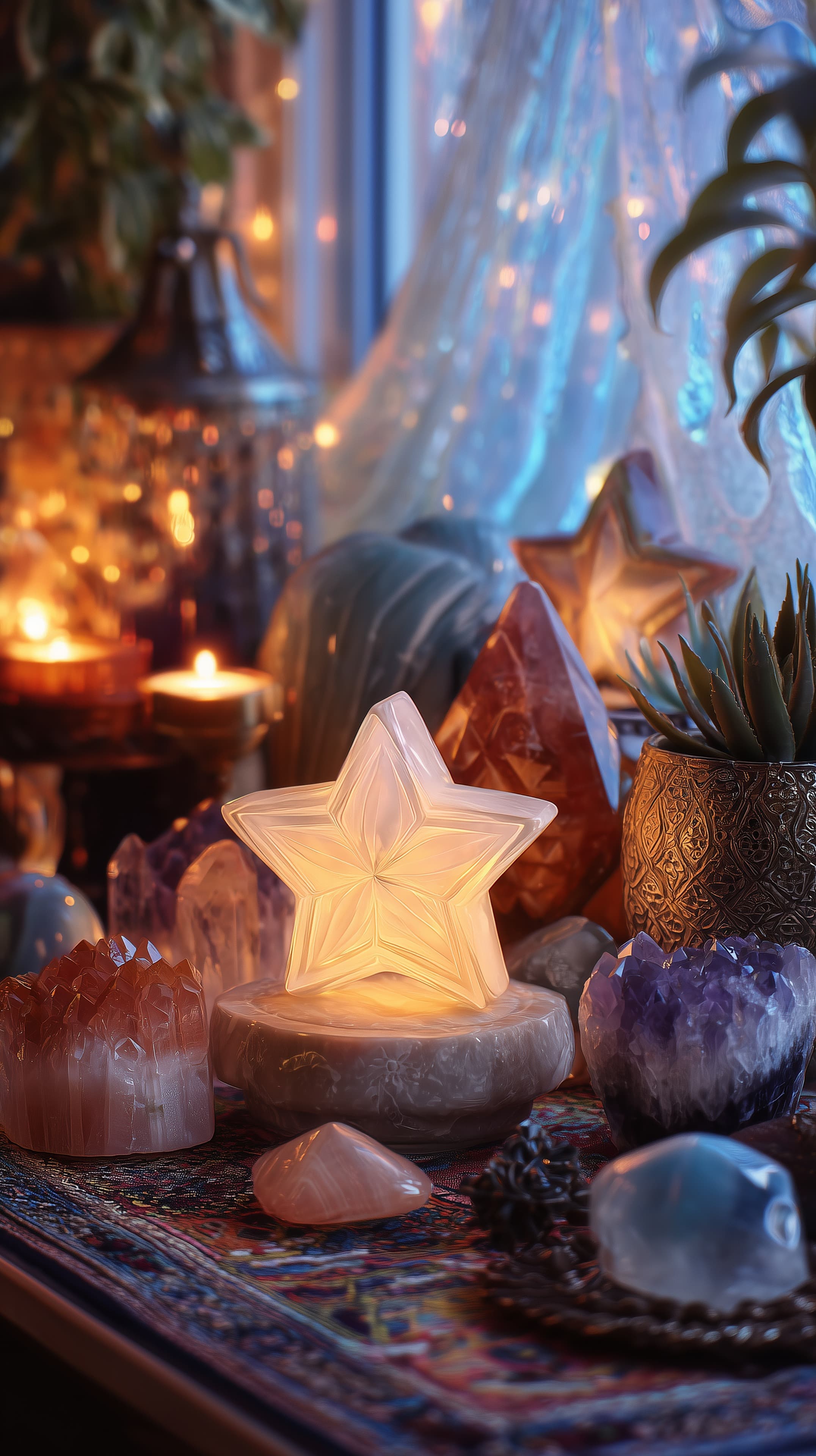 Star Shaped Glow Lamp with Crystals in Cozy Bohemian Decor - High Resolution ambience Wallpaper for Mobile and Desktop