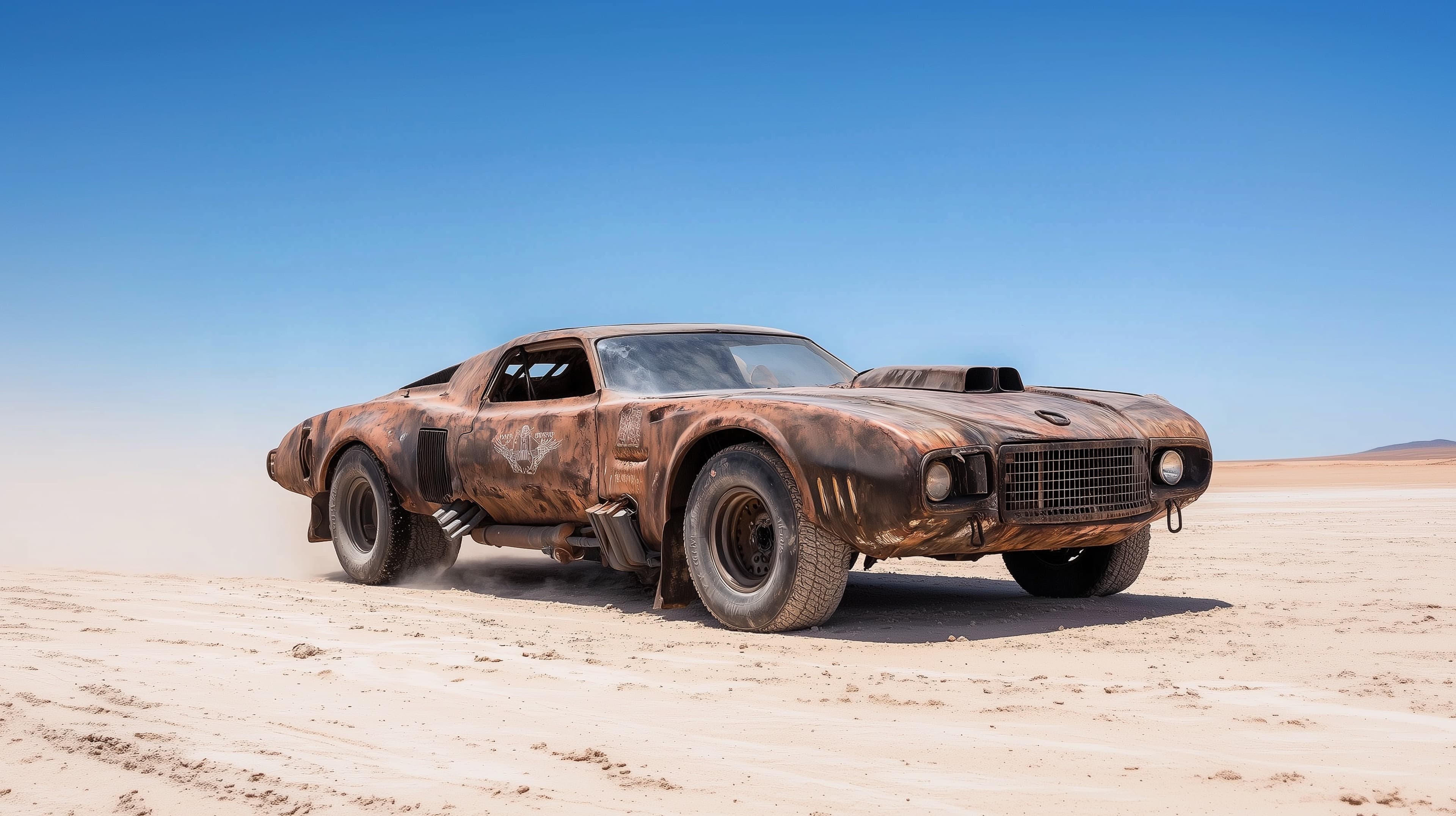 Rusty Desert Classic Car in Sunlit Dunes - Vintage Muscle Style - High Resolution automotive-art Wallpaper for Mobile and Desktop
