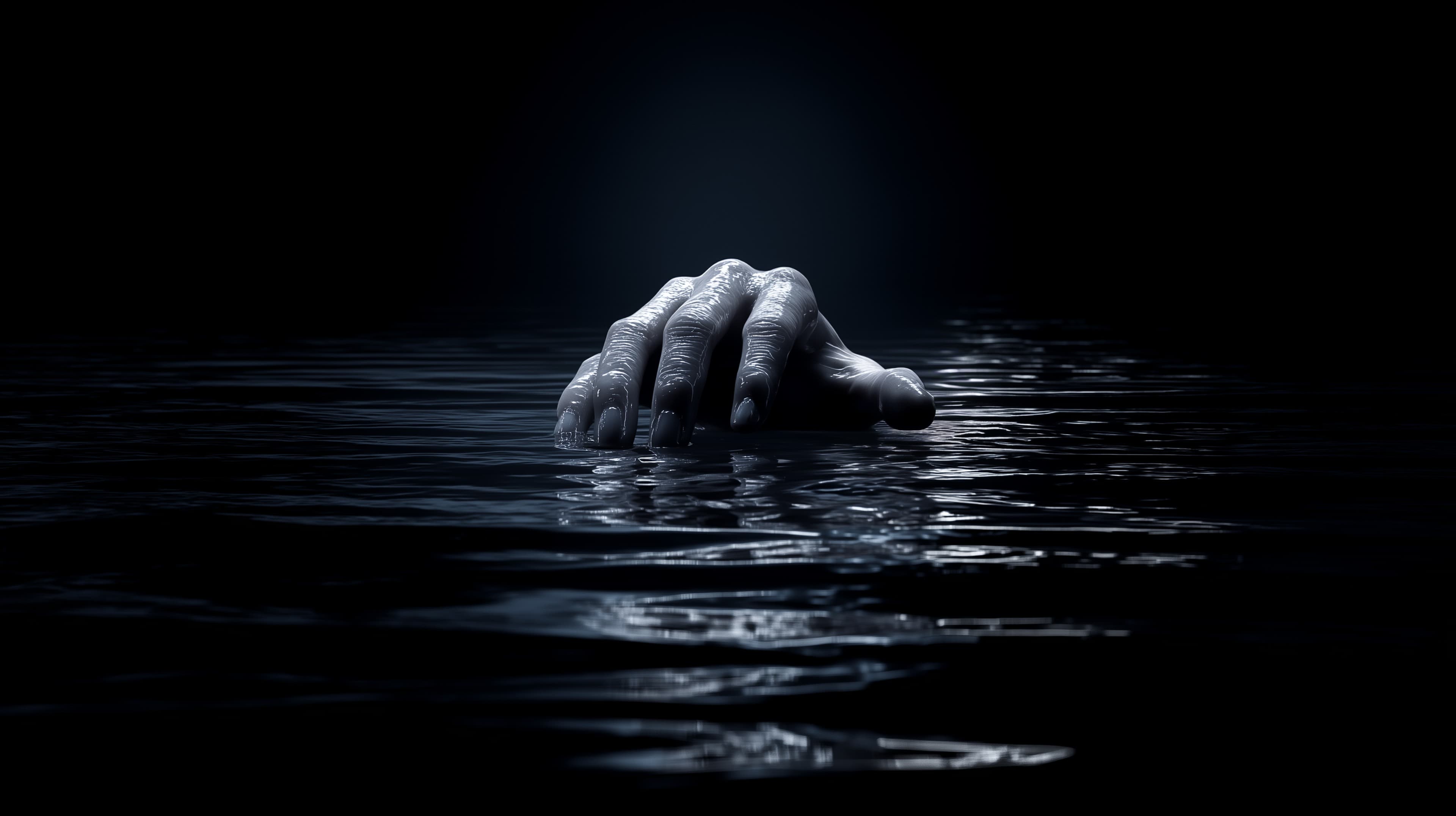 Mysterious Hand Emerging from Dark Water - Moody Wallpaper - High Resolution hand Wallpaper for Mobile and Desktop