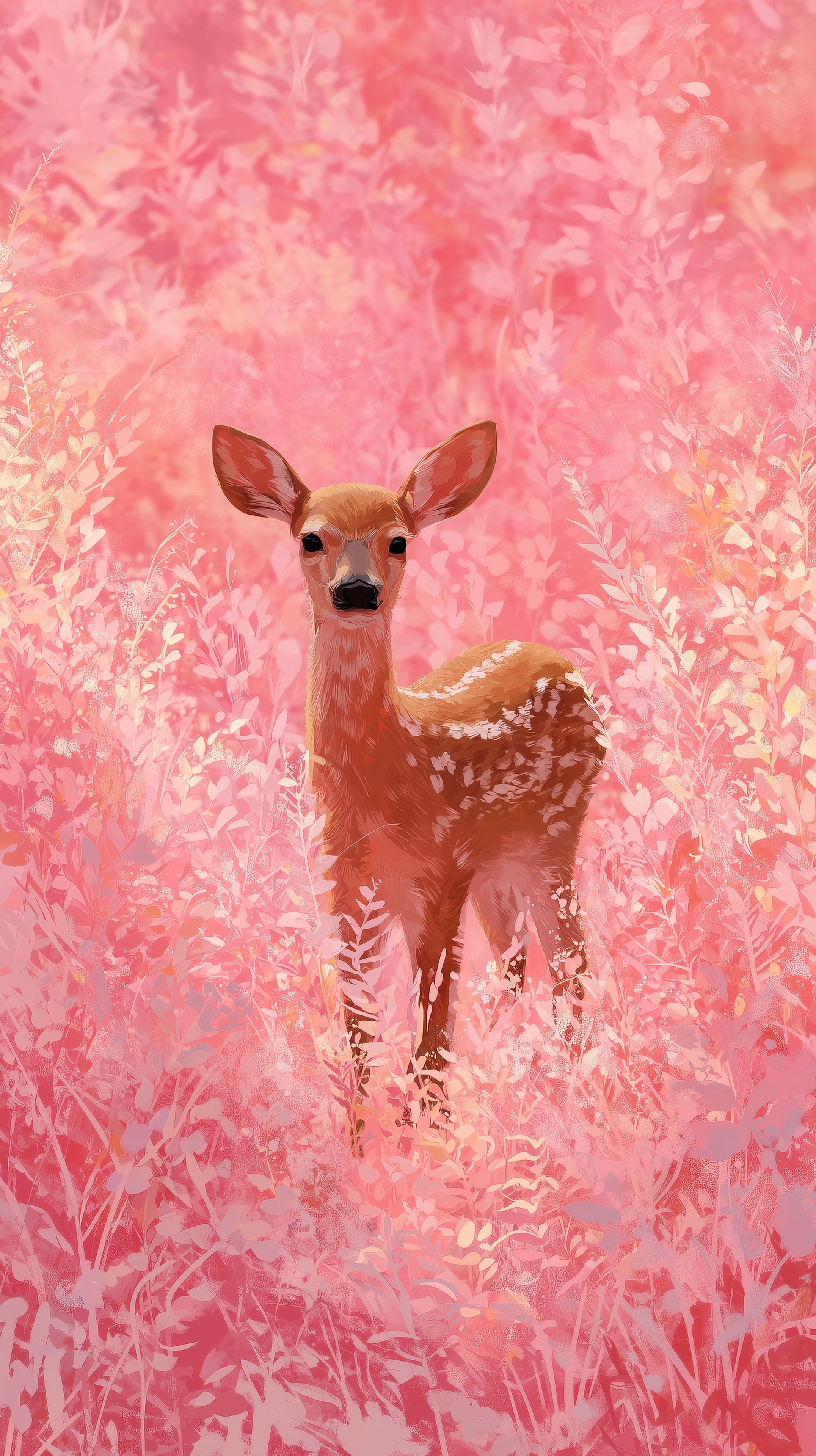 Dreamy Pink Meadow Deer — Soft Pastel Wildlife Wallpaper - High Resolution deer Wallpaper for Mobile and Desktop