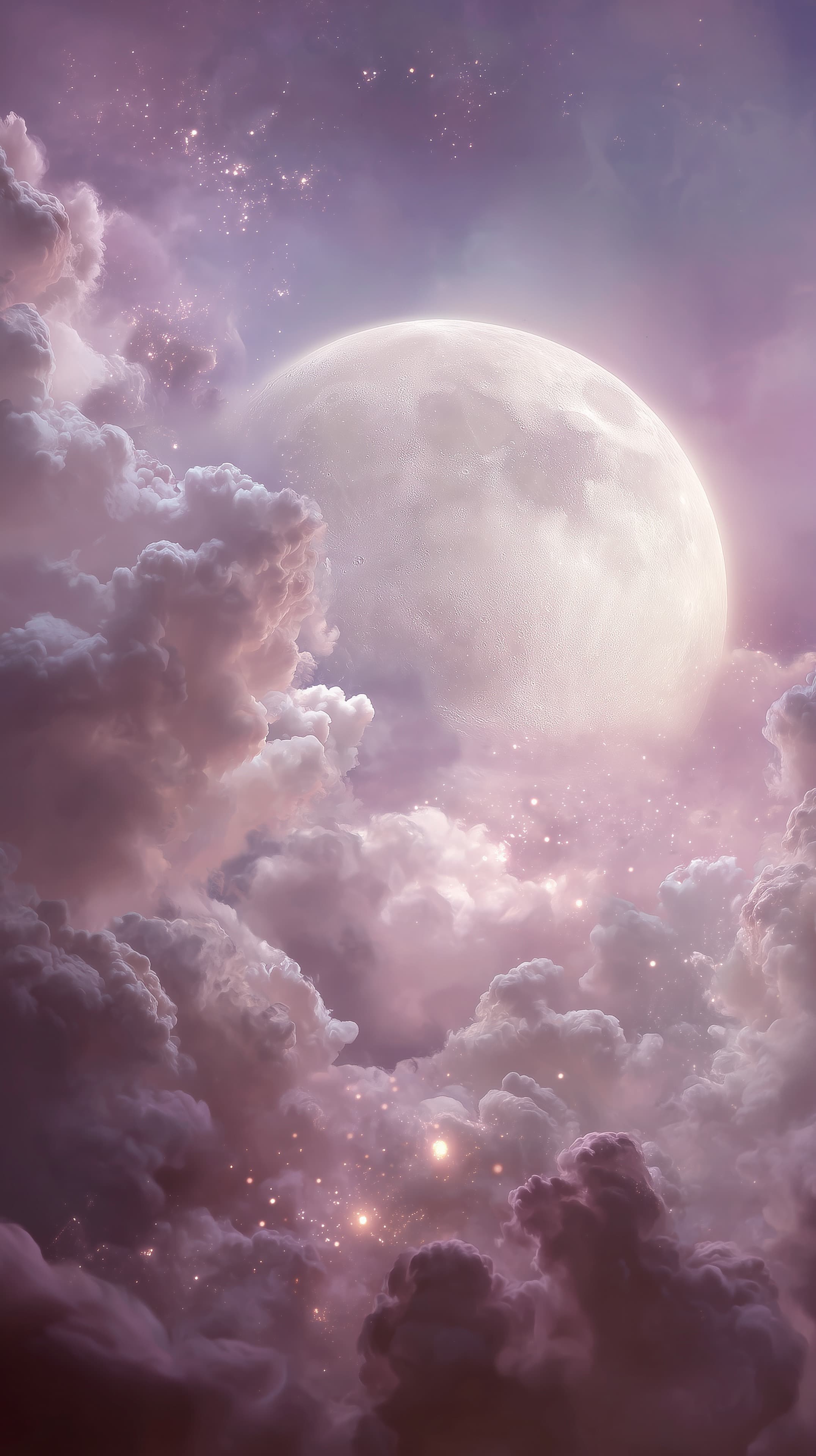 Dreamy Moon in Pink Cloudscape - Velvet Night Sky Wallpaper - High Resolution aesthetic Wallpaper for Mobile and Desktop