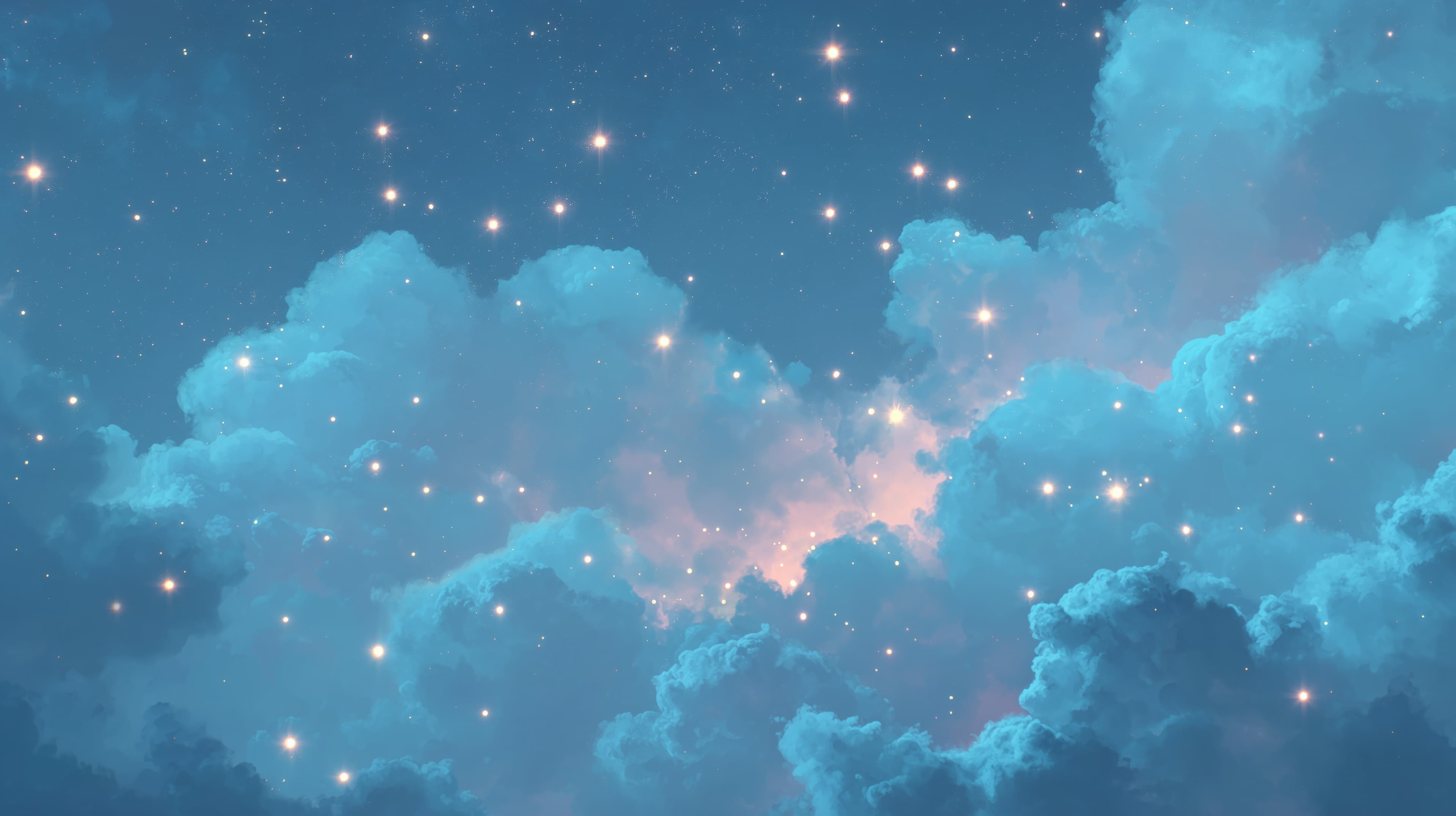 Dreamy Blue Cloud Night Sky Wallpaper with Shimmering Stars - High Resolution blue Wallpaper for Mobile and Desktop