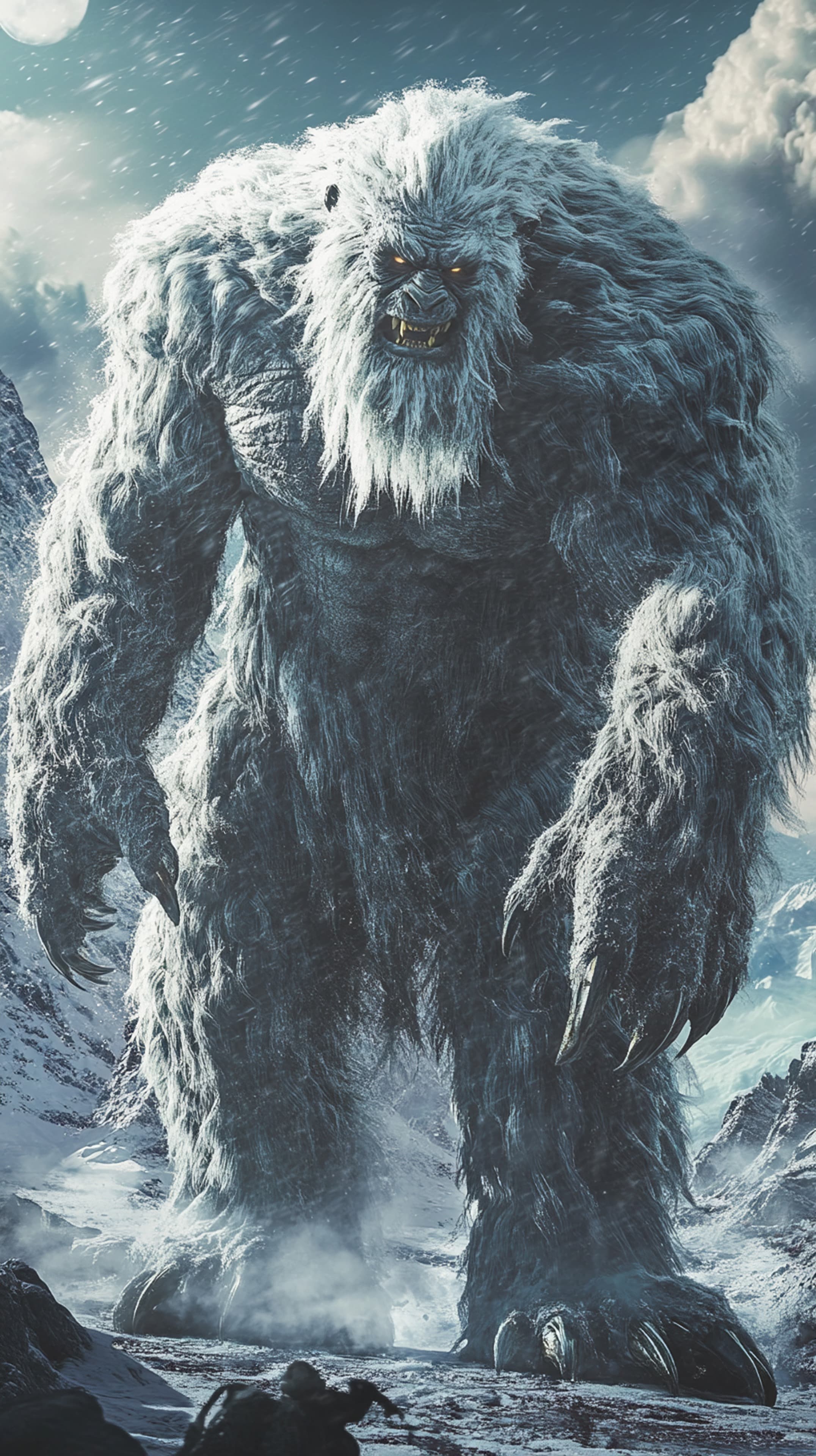 Snowbound Frost Giant in a Frozen Mountain Landscape - High Resolution blue-color-palette Wallpaper for Mobile and Desktop